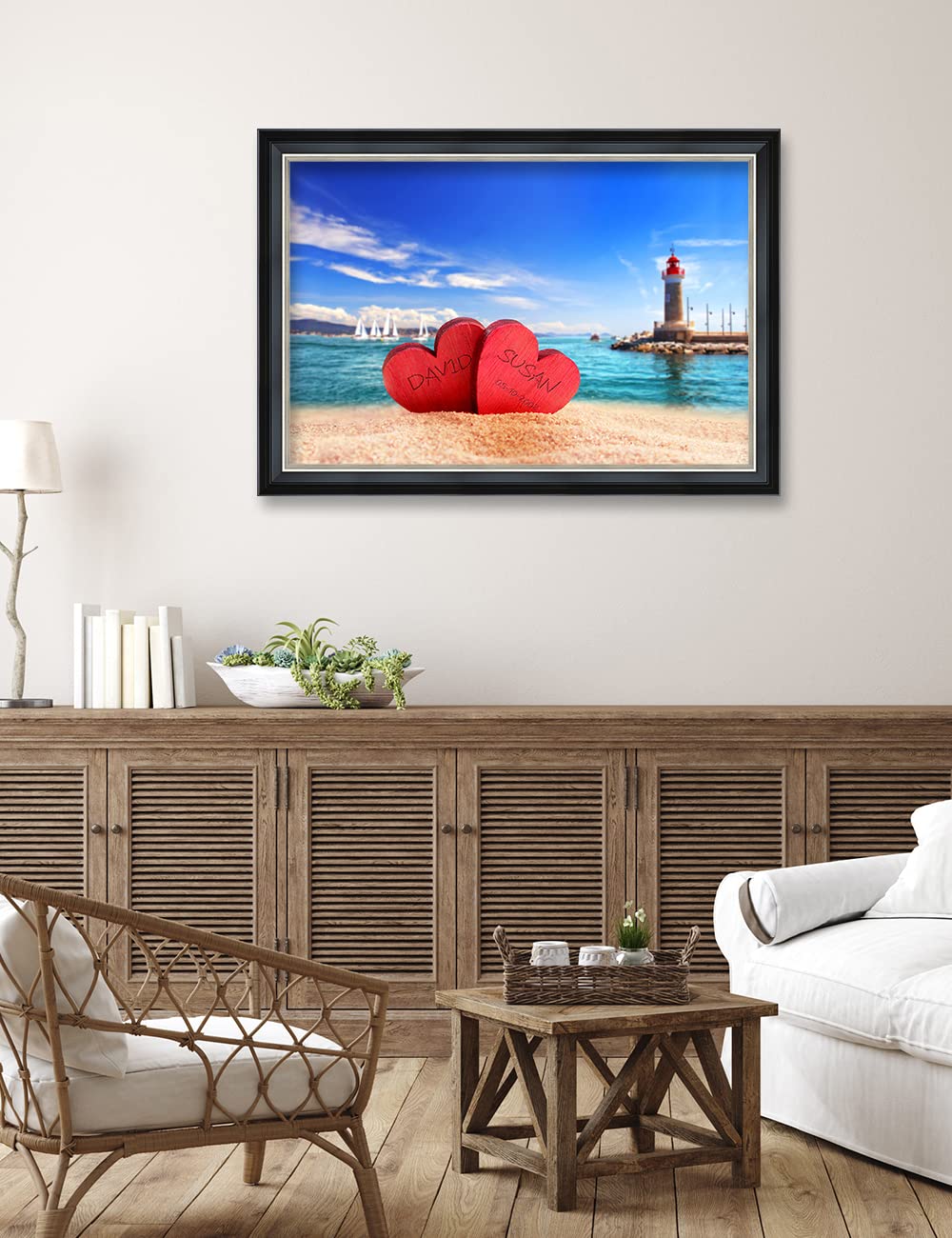 Ipic - Beach Lovers, Personalized Ideal Gift Custom Framed Wall Art With Names And Date, Giclee Prints With Solid Wood Frame, Un