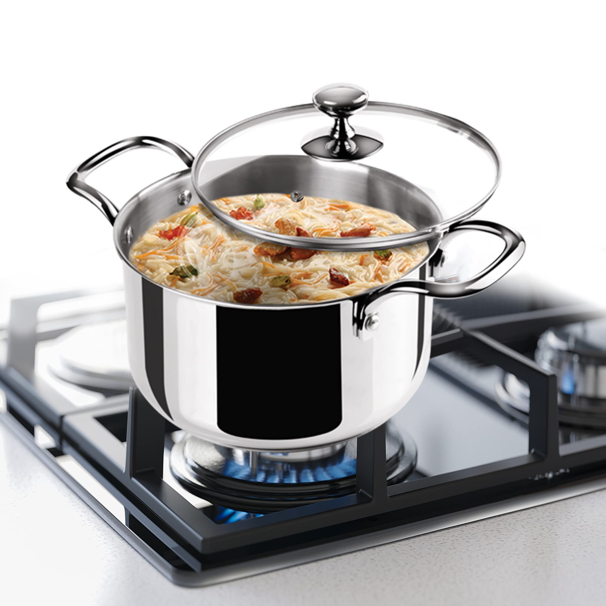 Milton Pro Cook Induction Cookware & Gas Stove Friendly Triply Stainless Steel Casserole Handi/Biryani Pot With Glass Lid 14 Cm 