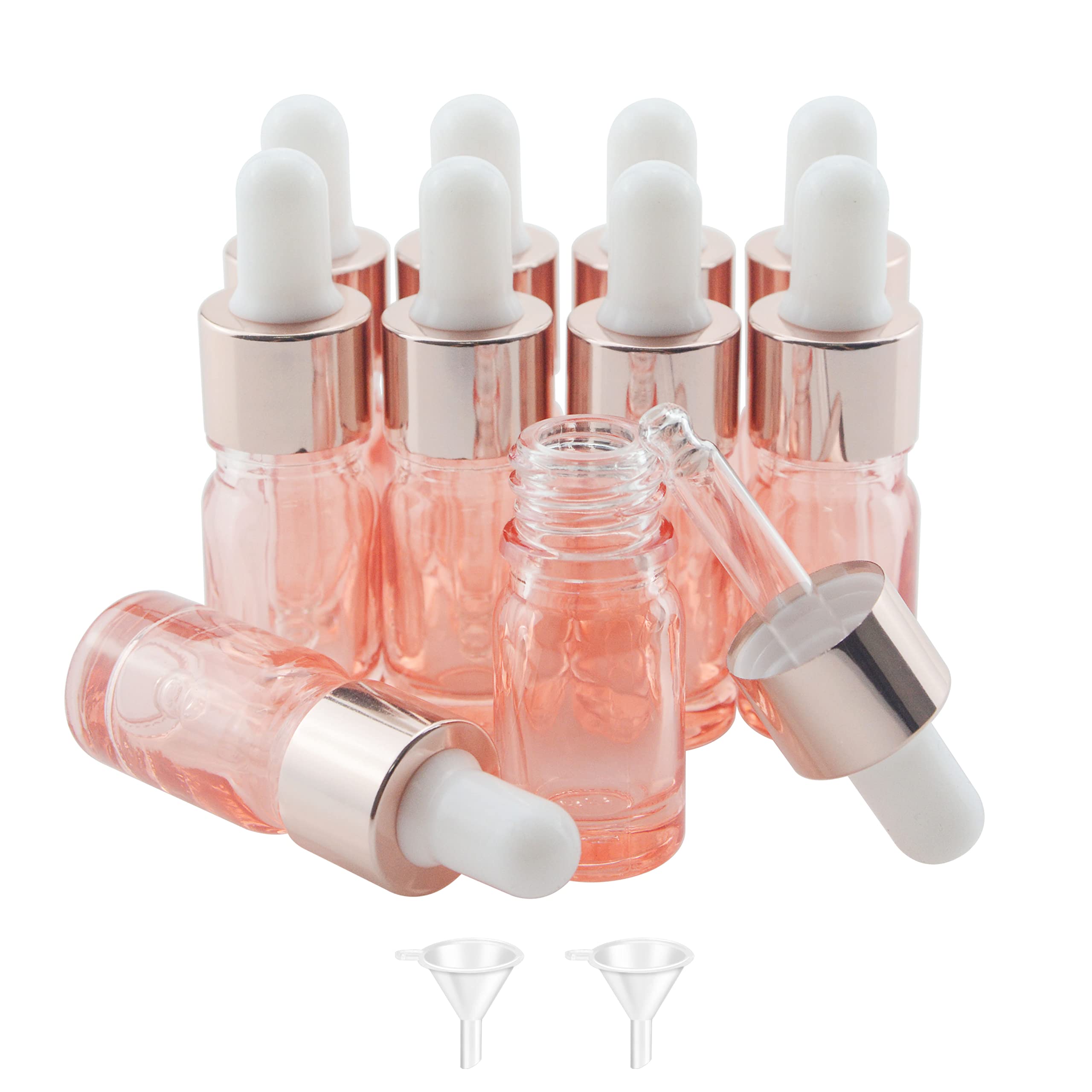 Wwolife 10 PCS 1/6oz (5ml) Rose Gold Glass Dropper Bottles Perfume Aromatherapy Cosmetic Container Essential Oils Sample Mini Em