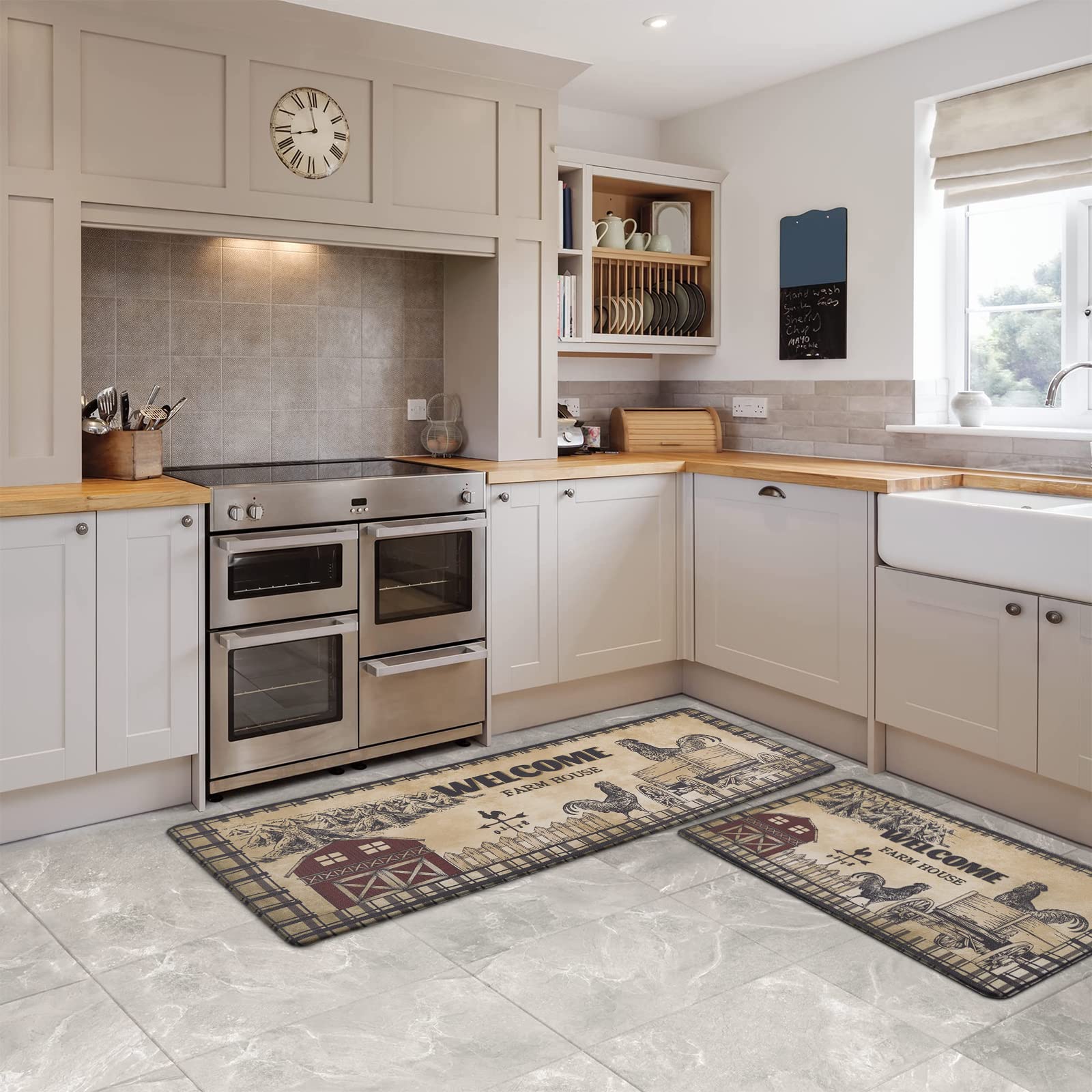 Aspmiz Farmhouse Kitchen Mat Set Anti Fatigue 2 Piece, Non-Skid Waterproof Kitchen Mats And Rugs Cushioned, Washable Kitchen Rug