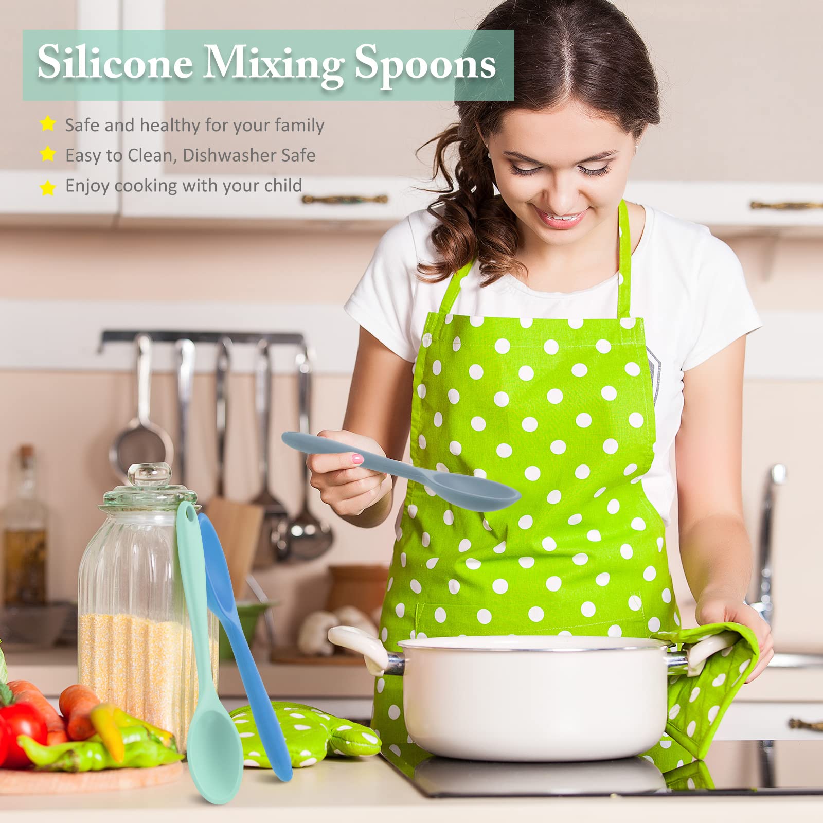 4 Pieces Silicone Mixing Spoon For Cooking Heat Resistant, Large Silicone Basting Spoon Utensil Spoon Non-Stick Serving Spoon Fo