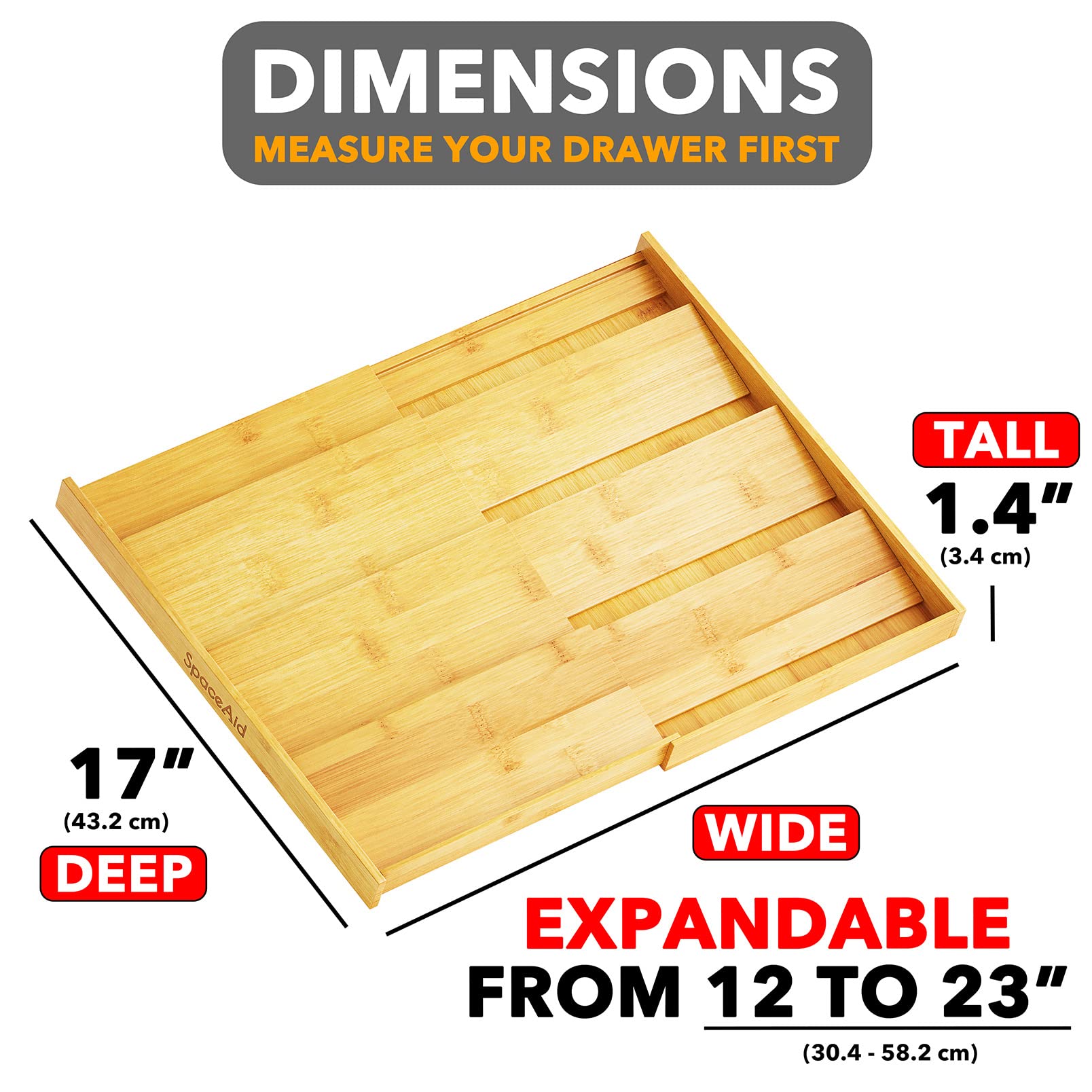 SpaceAid Bamboo Spice Drawer Organizer, (Need 3'' Deep Drawer) Expandable 4 Tier Spices Rack for Cabinet, Kitchen Seasoning Stor