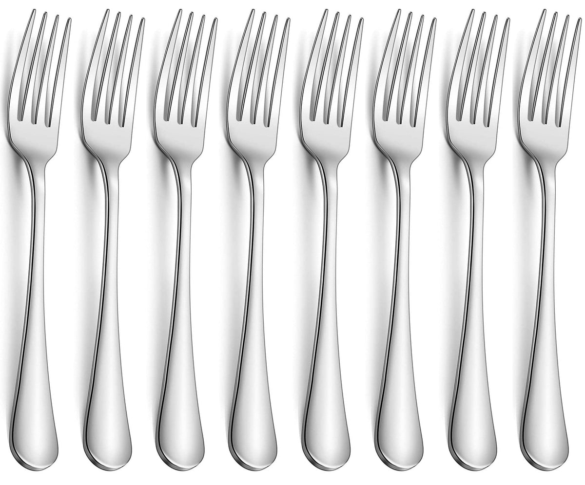 Lazooy Stainless Steel Dinner Forks Rustproof Silverware Dinner Table Fork For Dessert Lightweight Dishwasher Safe, Set Of 8