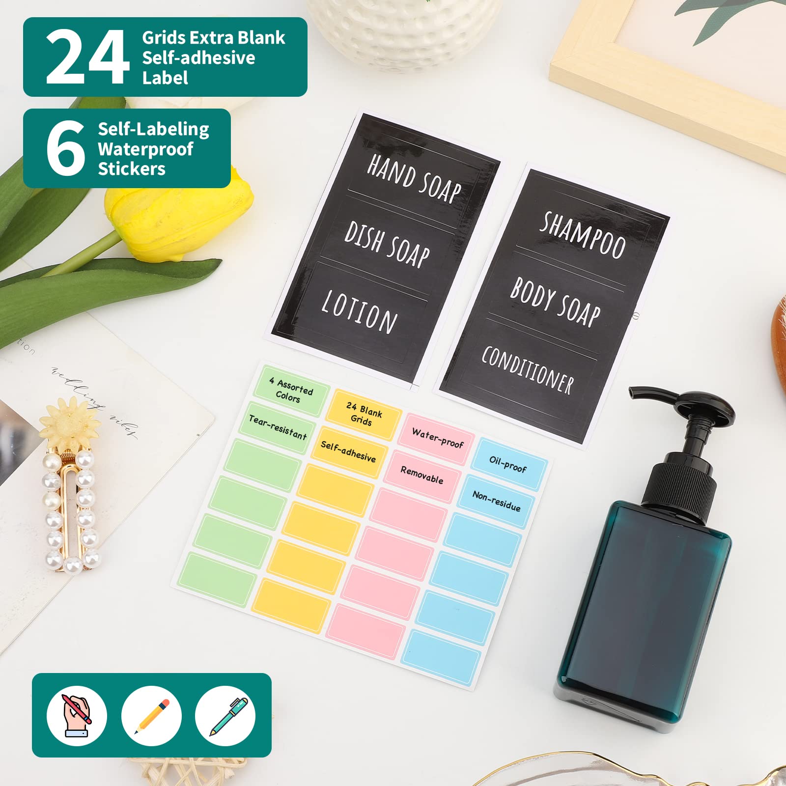Segbeauty Set Of 4 Square Pump Bottles, 3.4Oz 100Ml Mini Plastic Hand Soap Dispenser With Labels, Refillable Press Bathroom Show