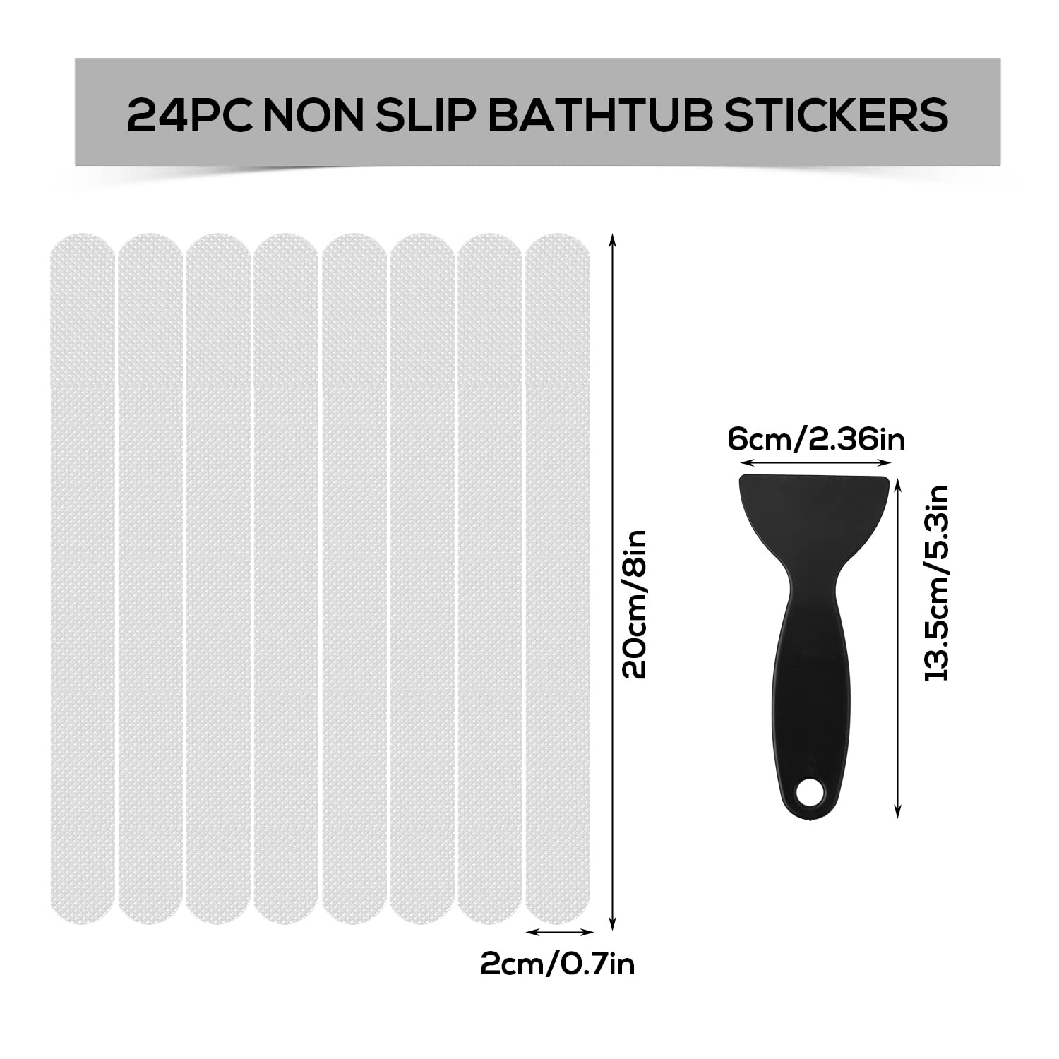 LUTER 24pcs Anti-Slip Strips for Bathtub with Plastic Scraper  0.8''x7.9'' Transparent Anti Slip Bathtub Stickers Clear Anti Slip Decals Flooring Safety Tape for Bathroom Shower Floor Stairs Ladders