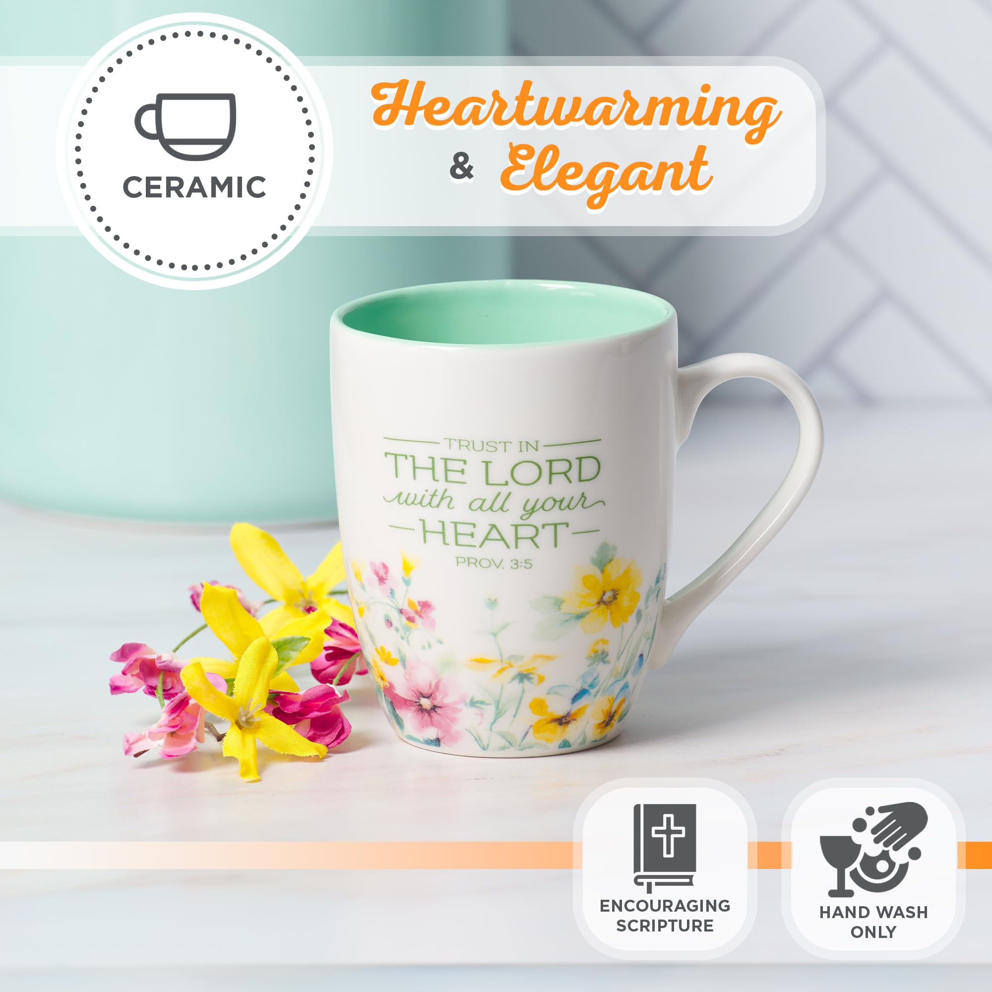 Christian Art Gifts Inspirational Ceramic Coffee & Tea Scripture Mug for Women: Trust in the Lord Encouraging Bible Verse, Micro