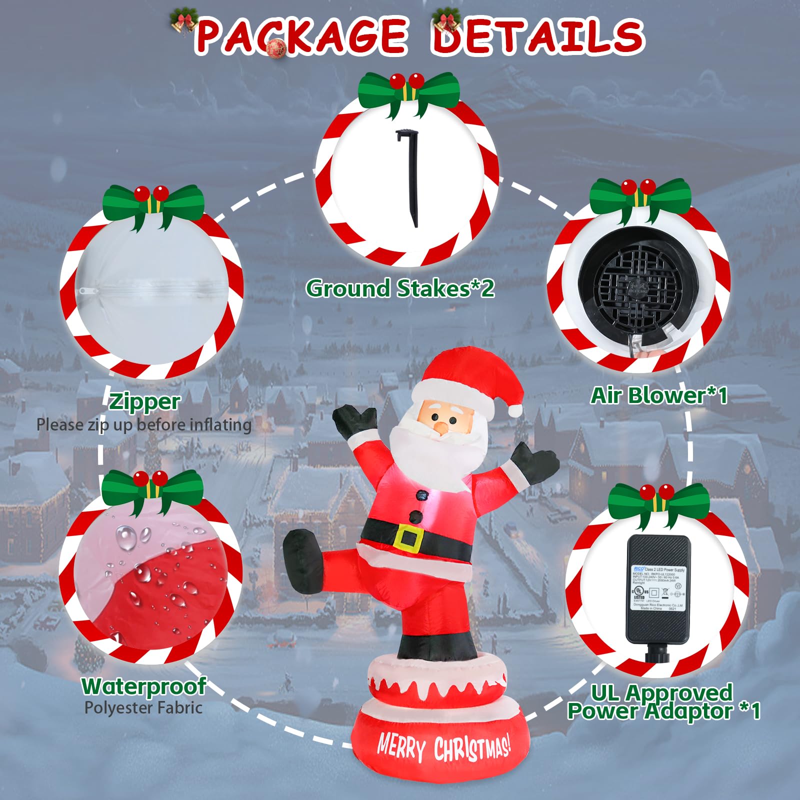 WONDER GARDEN 5FT Rotating Santa Inflatable, Outdoor Santa Claus Decorations, Automatic Rotation Led Lighted Santa Christmas Inf