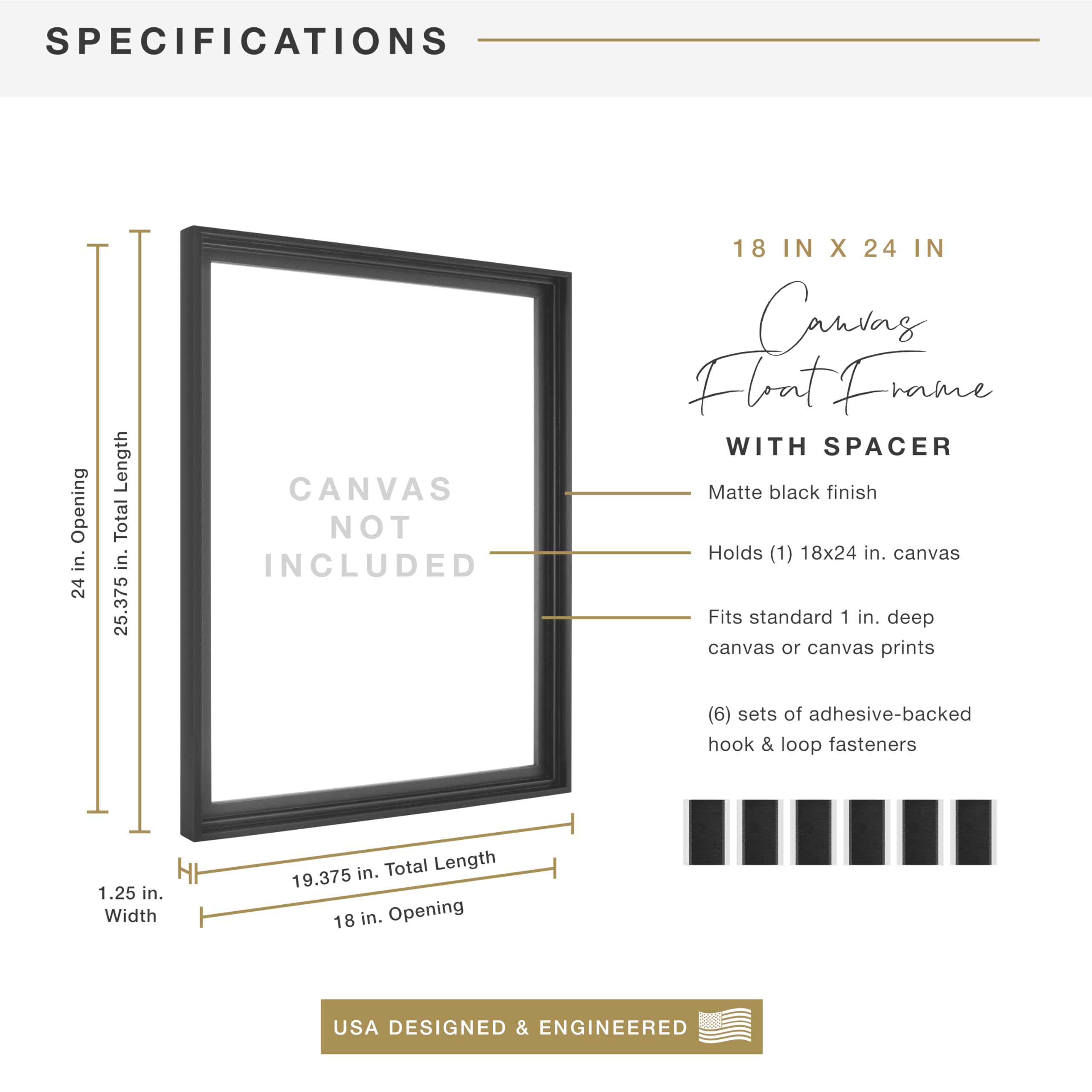 Mcs Canvas Float Frames 18X24 Frame, Black Frame For Finished Canvases, Vertical & Horizontal Wall Hanging Large Frame With Adhe