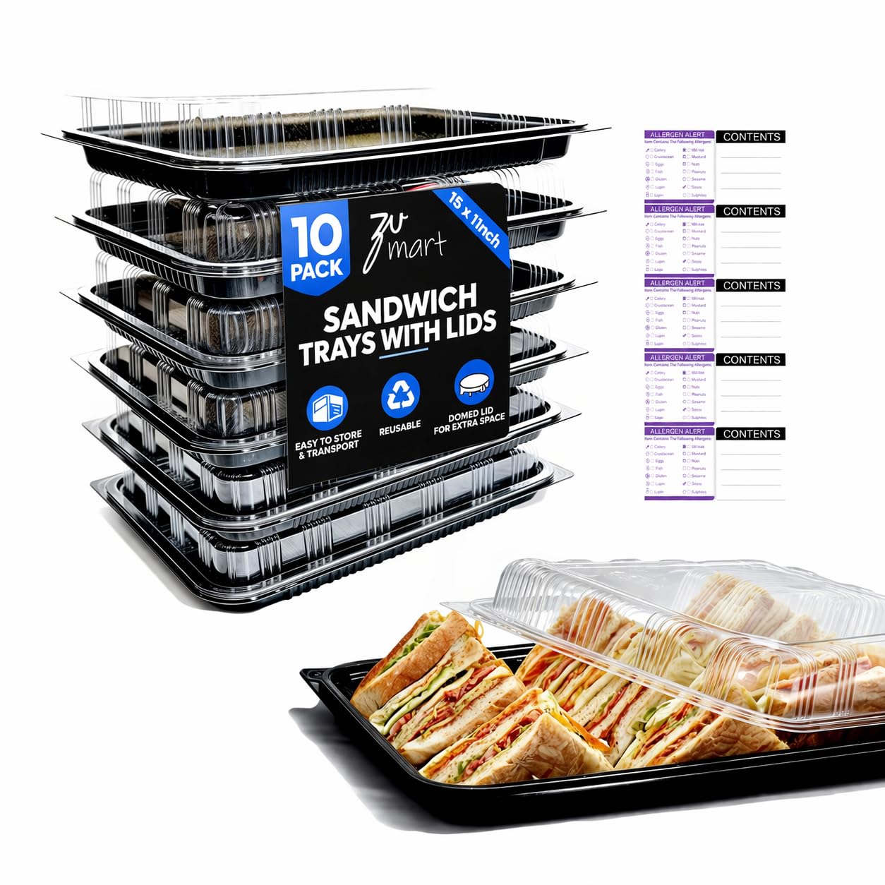 10 Pack Catering Trays with Lid - 15 Serving Trays with Lids - Reusable Serving Platter with Lid for Catering, Buffet, Picnics &