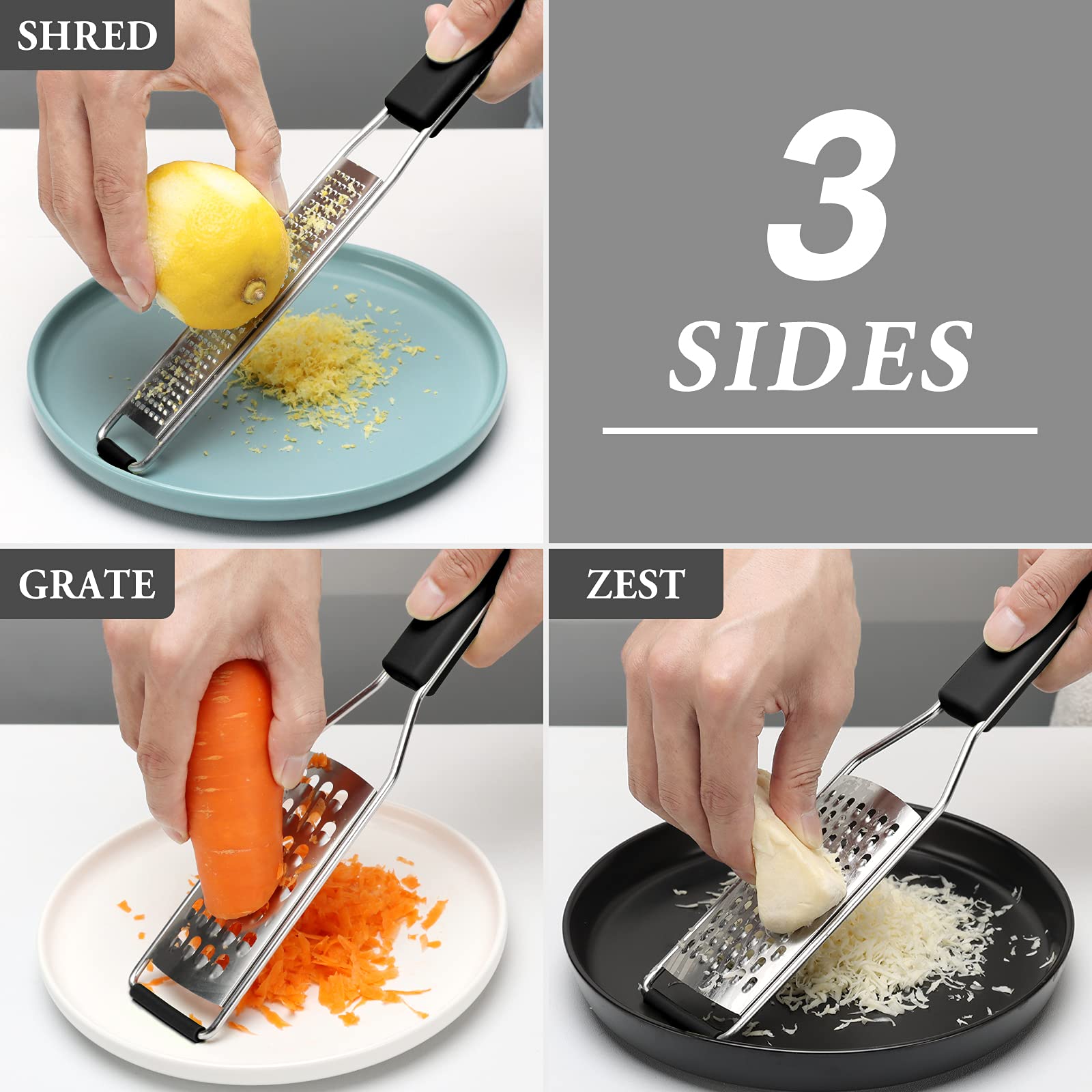 Cambom Cheese Grater Citrus Zester Lemon Zester Pack Of 3-304 Stainless Steel - A Sharp Tool For Parmesan Cheese, Ginger, Garlic