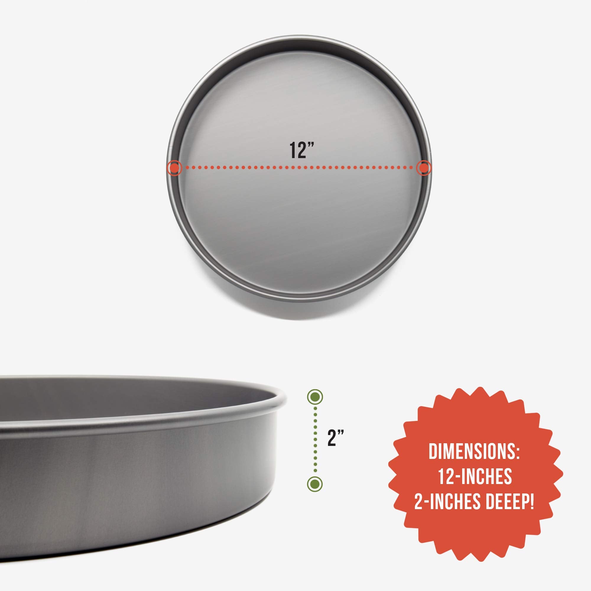 Chef Pomodoro Chicago Deep Dish Pizza Pan 12 Inch, Hard Anodized Aluminum Pizza Pan For Oven, Pre-Seasoned Bakeware Kitchenware,