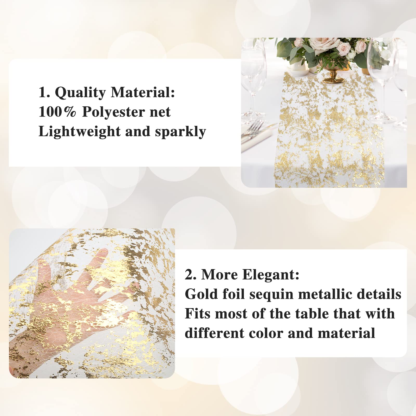 Ohanniewa Gold Table Runner 11 Inch X 16 Feet Glitter Metallic Gold Mesh Table Runner Roll Table Decorations For Wedding, Birthd