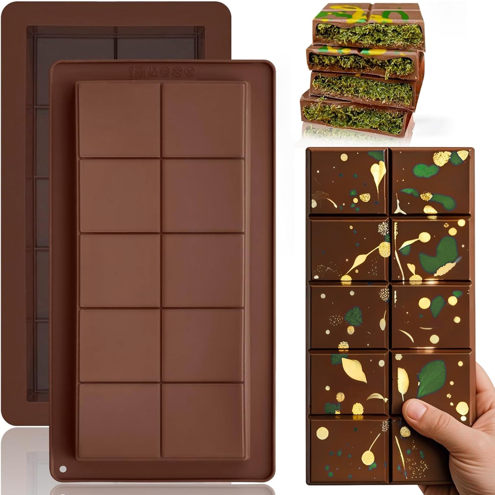 HKNMTT Christmas Silicone Chocolate Molds, 2 PCS Candy Baking Moulds, 3D Snowflake Cane Snowman Xmas Tree Gingerbread Man Santa 