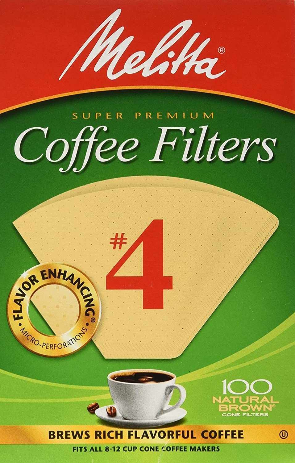 Melitta 624602#4 8 To 12 Cup Natural Brown Cone Coffee Filters 100 Count