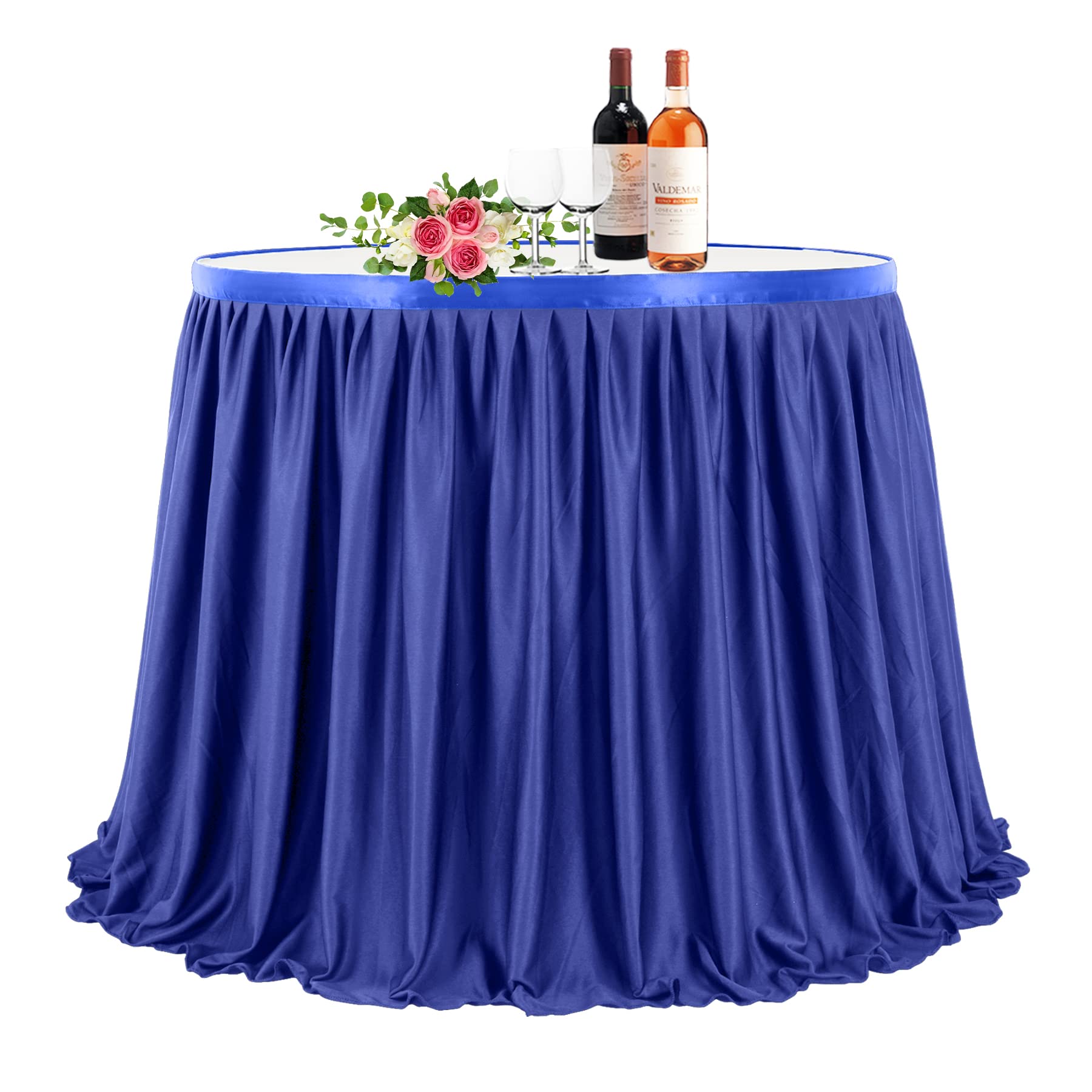 6ft Royal Blue Table Skirts for Rectangle Tables Polyester Table Skirt Ruffle Tablecloth for Birthday Party Banquet Royal Blue Theme Party Wedding Bridal Shower Table Decorations