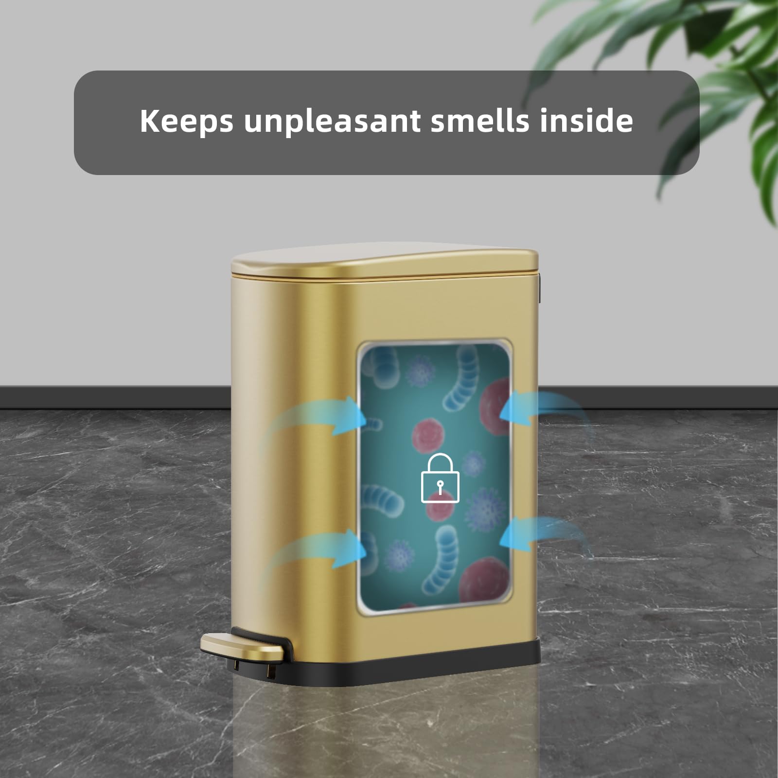 KSSKSS 2.6 Gallon Slim Bathroom Trash Can with Soft Close Lid, 10L Stainless Steel Garbage Can with Removable Liner Bucket, for