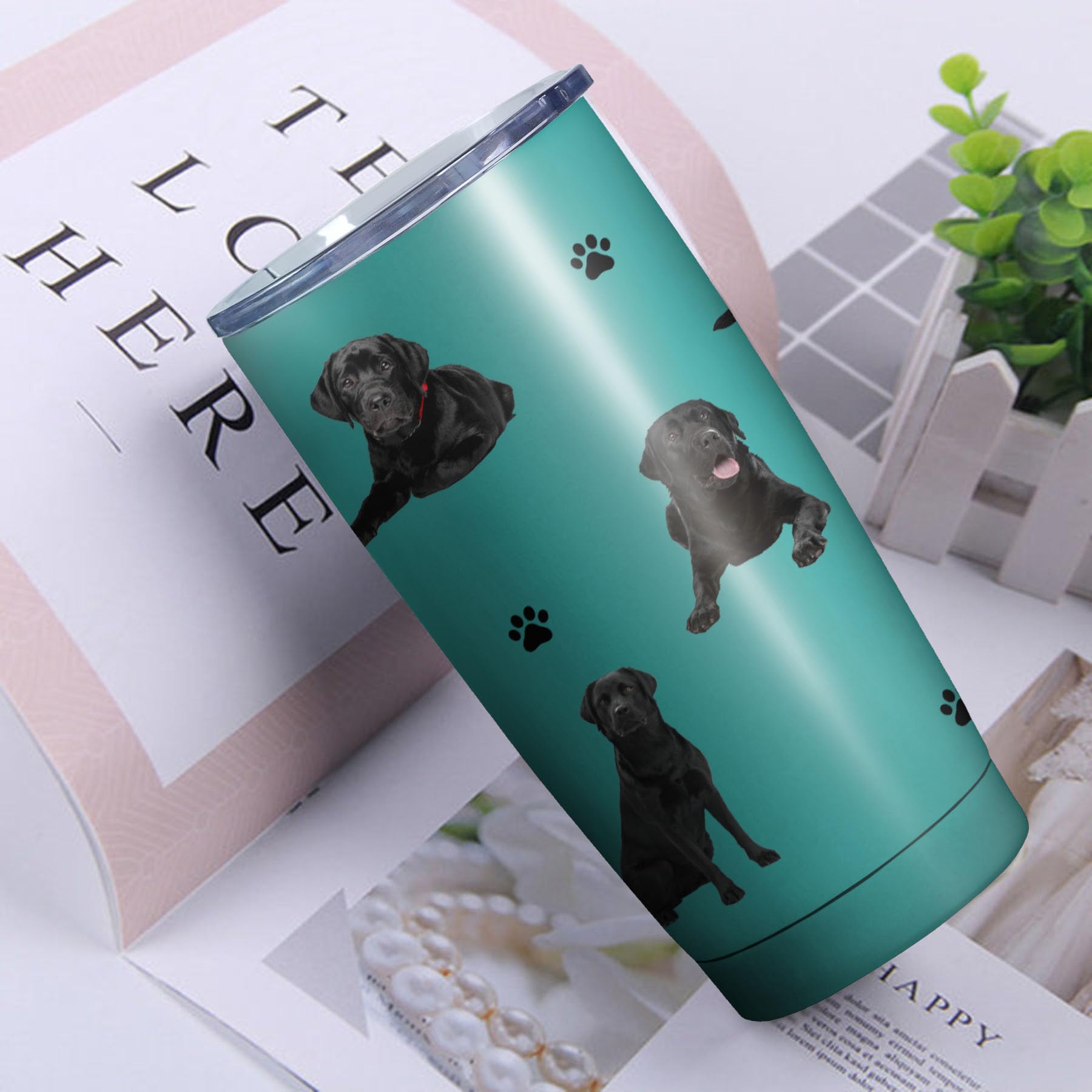 Subvise Labrador Retriever Dog Tumbler Stainless Steel Insulated Travel Coffee Cups With Lid And Straw,Ideal Memorial Gift For D