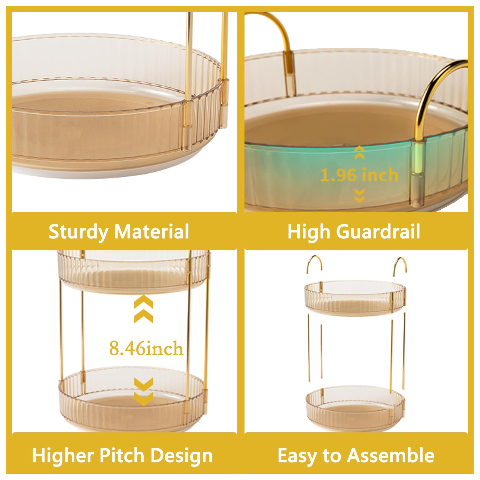 Asayuee 360 Rotating Gold Makeup Organizer,2 Tier Large Capacity Rotating Makeup Organizer,Skincareperfume Organizer,Bathroom Co