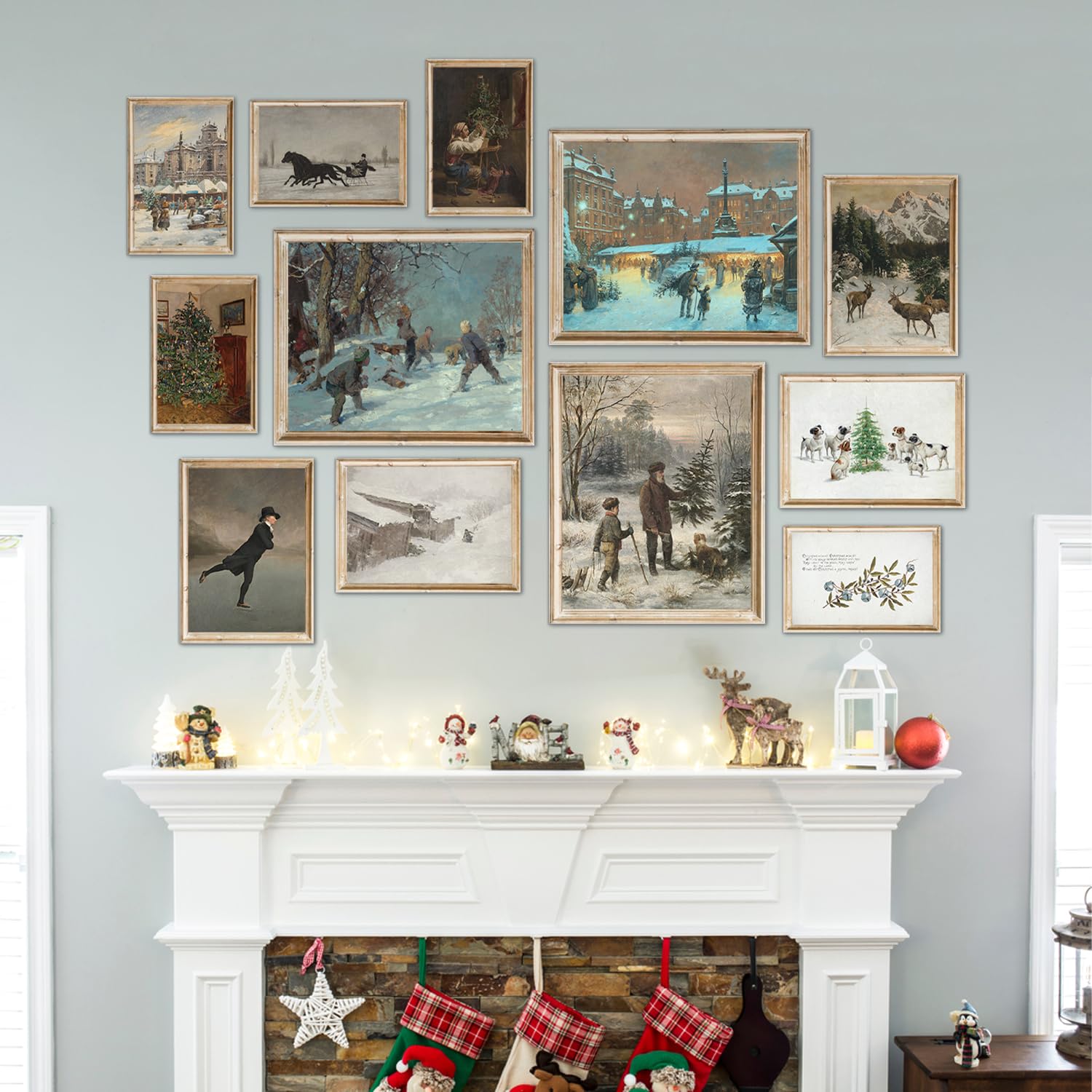 Elegend Vintage Christmas Posters - 12 Pcs, Christmas Prints, Vintage Christmas Wall Art, Winter Landscape Wall Pictures Prints,