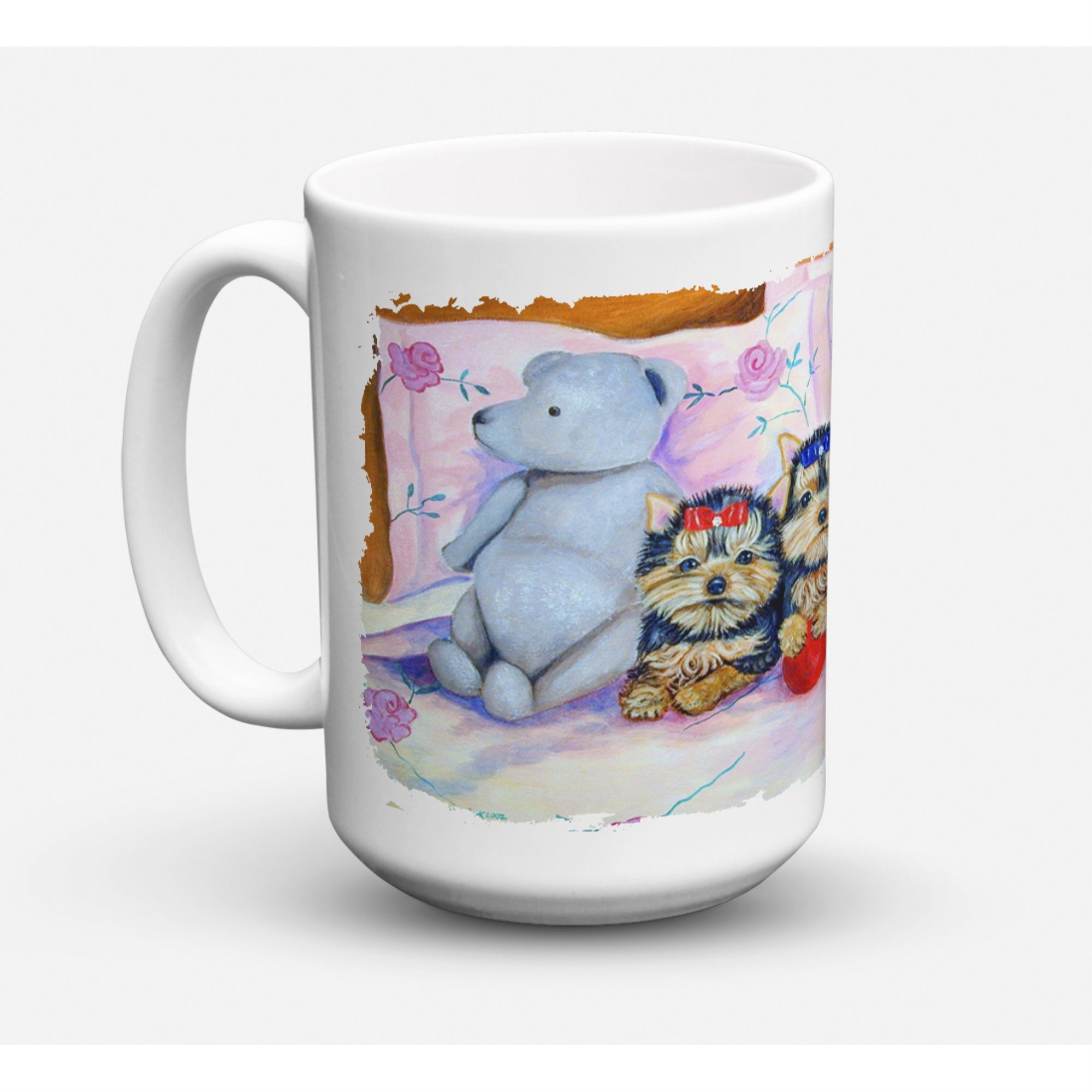 Carolines Treasures 7192CM15 Yorkie Puppies Three In A Row Microwavable Ceramic Coffee Mug 15 oz Multicolor
