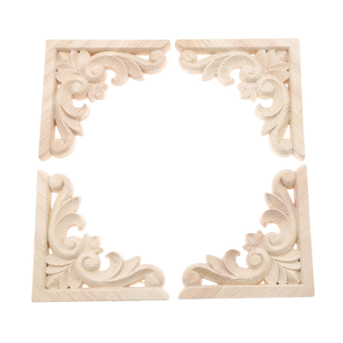 Muxsam Furniture Applique, 8X8Cm/3.15''X3.15'', Wood Carved Corner Onlay Unpainted Frame Decal For Wall Cabinet Door Bed Dresser