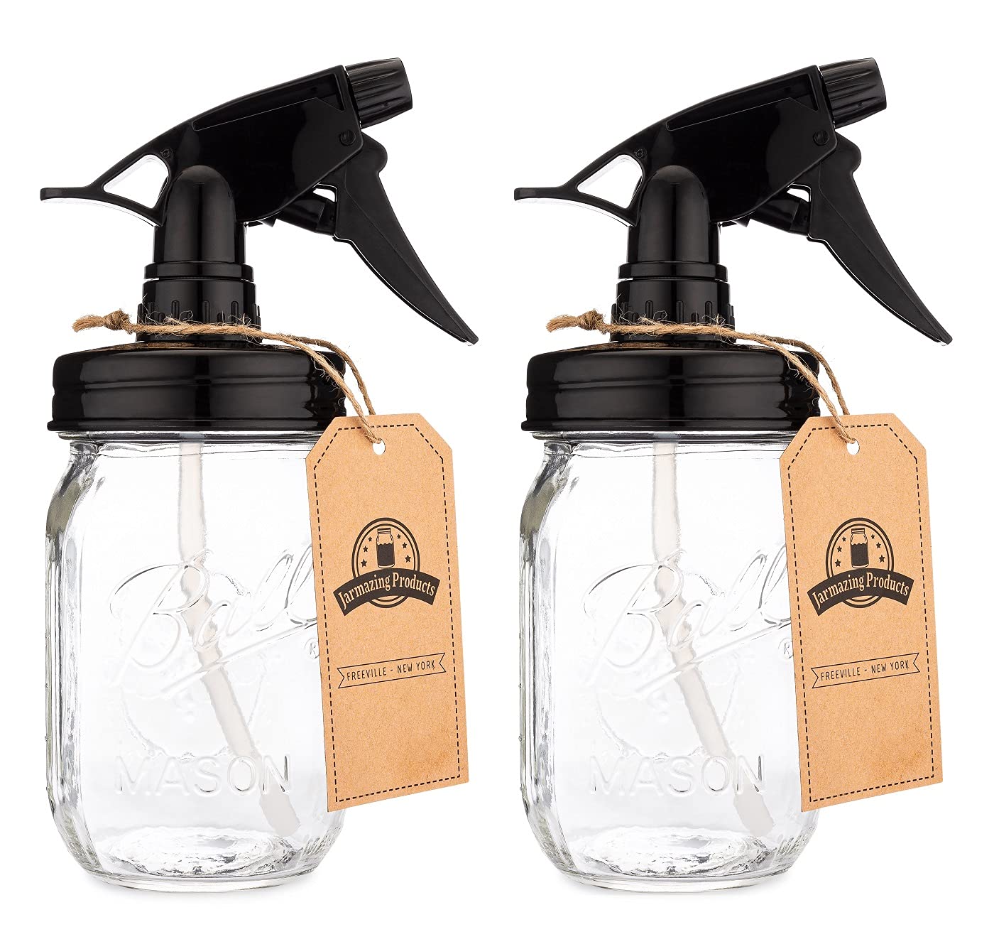 Jarmazing Products Mason Jar Sprayer - Black - With 16 Ounce Ball Mason Jar - 2 Pack!