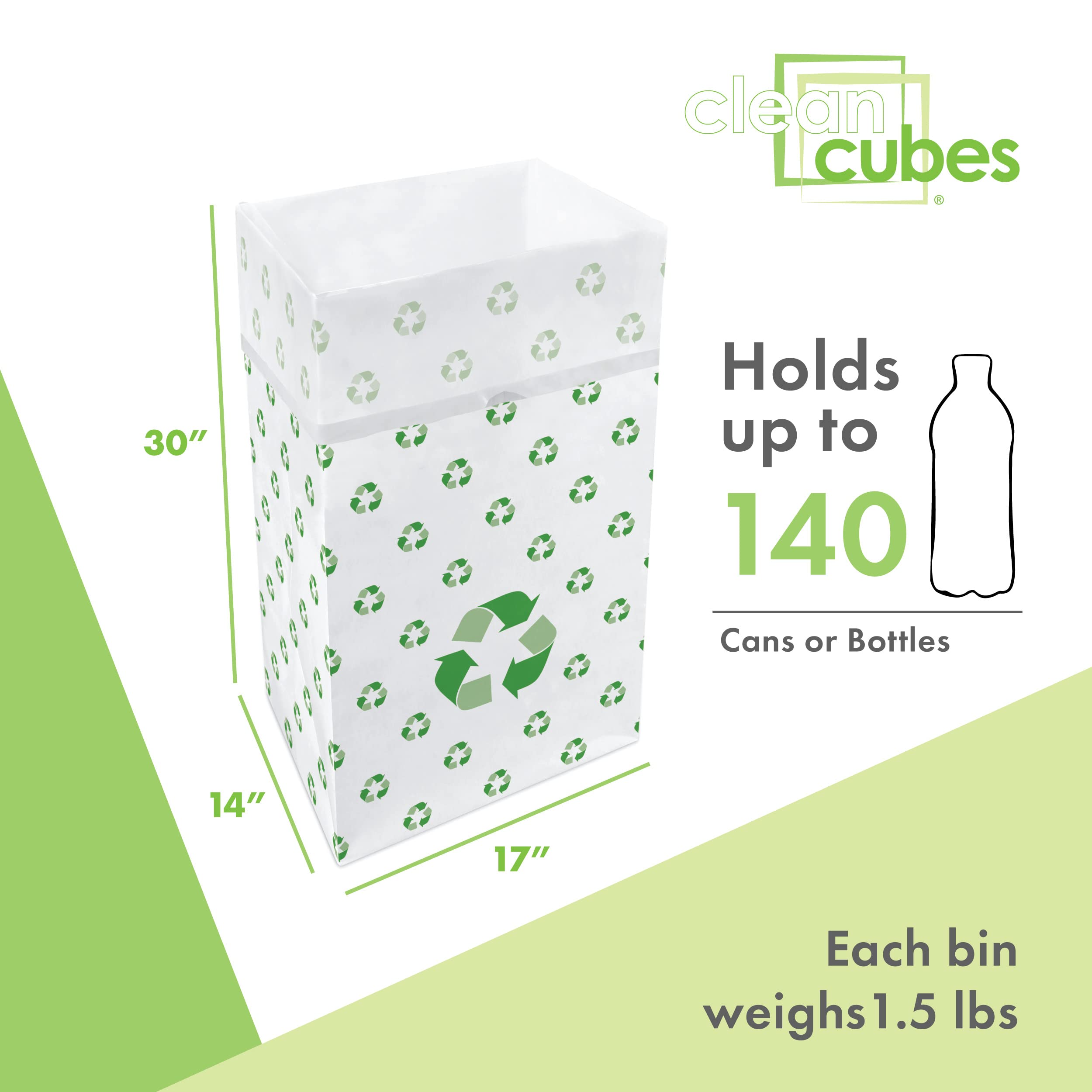 Clean Cubes 30 Gallon Disposable Trash Cans (3-Pack). Reusable Garbage and Recycling Bins for Parties  Events  and More (Recycle Pattern - 30 '' Tall x 14 '' Wide 17 '' Deep)