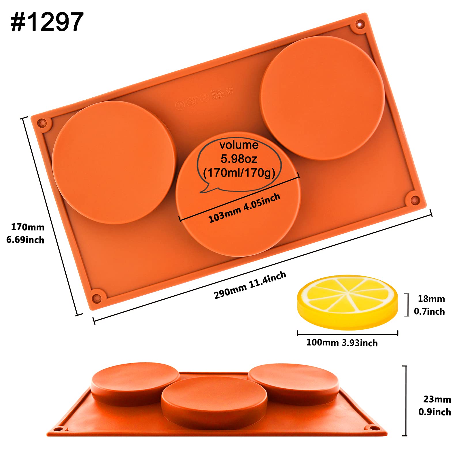 Funshowcase 3-Cavity Large Round Disc Candy Silicone Molds 4-Bundle