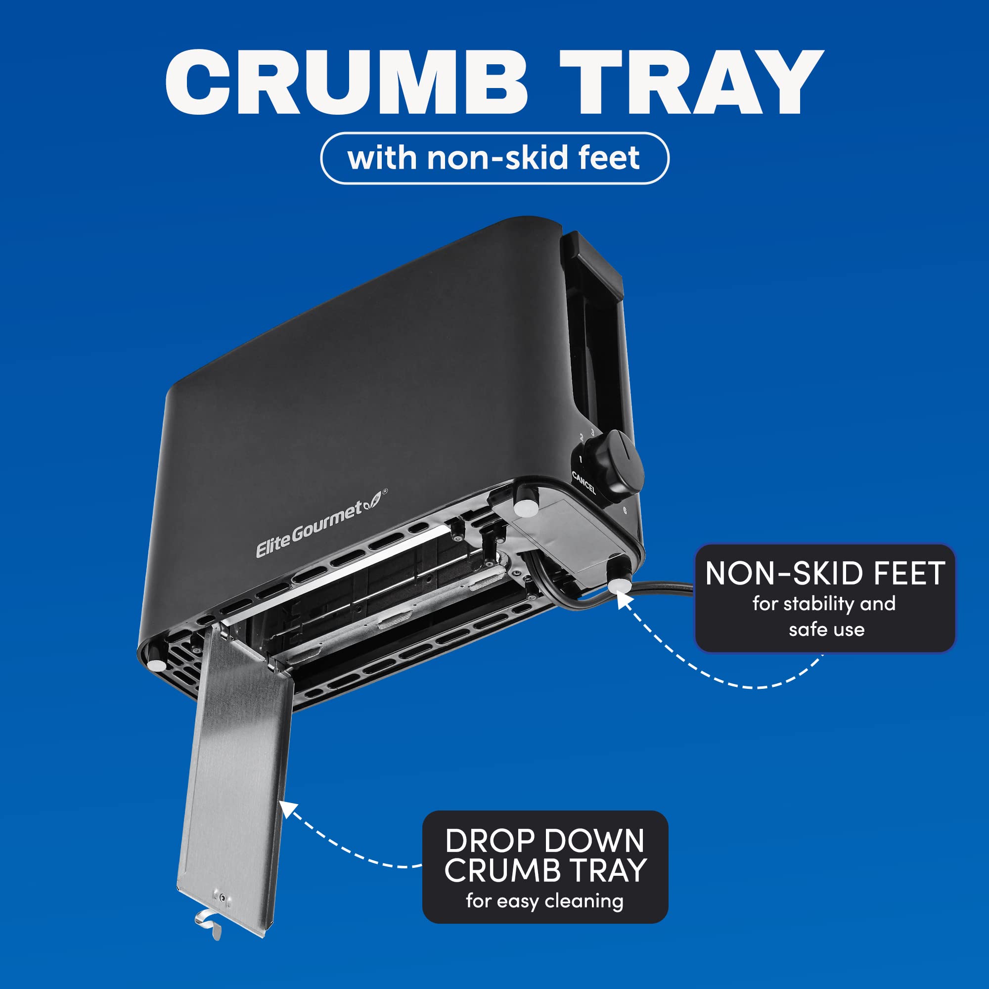 Elite Gourmet Ect118B Cool Touch Single Slice Toaster, 6 Toasting Levels & Wide Slot For Bagels, Waffles, Specialty Breads, Past