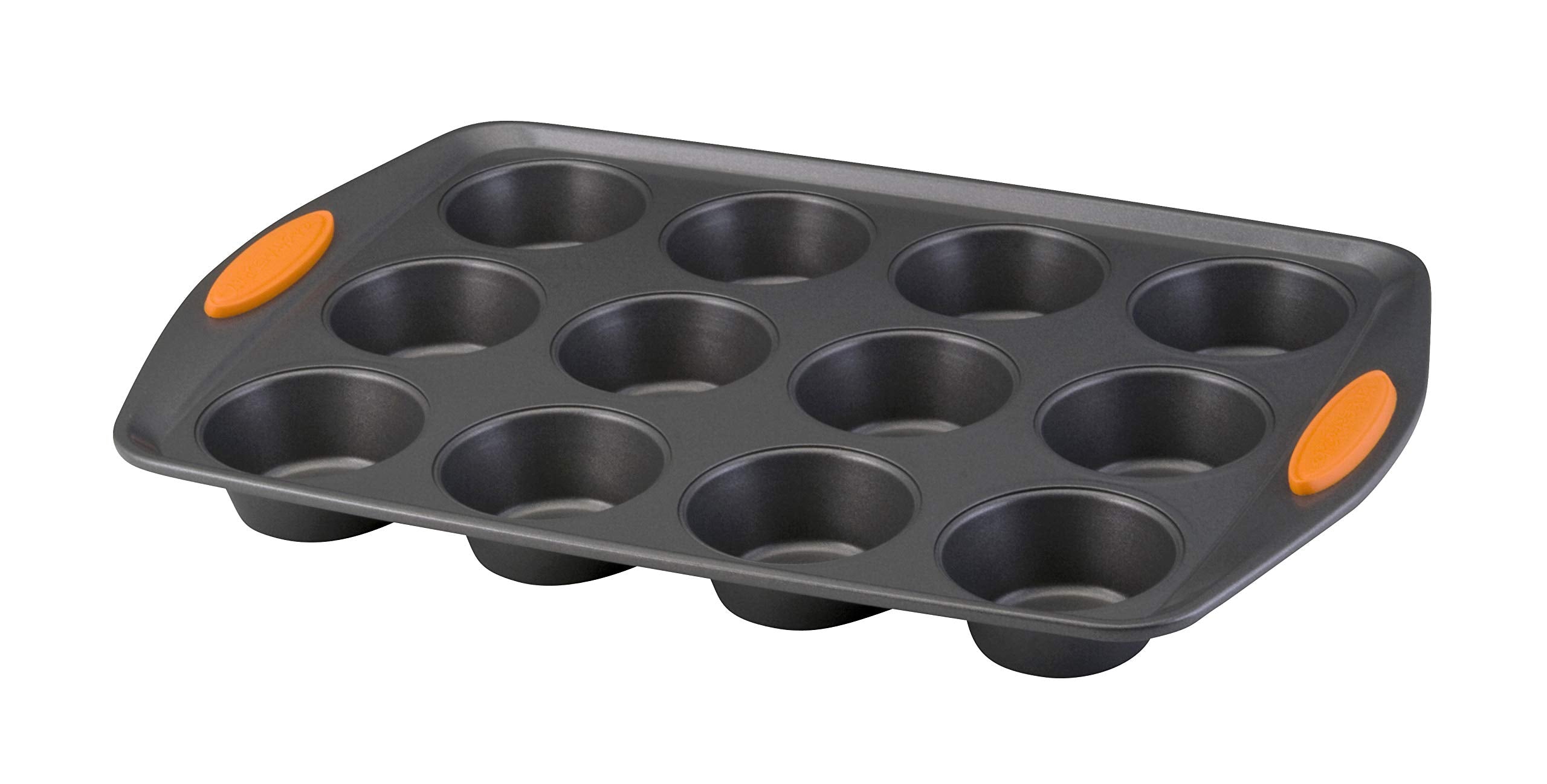 Rachael Ray Yum -O Nonstick Bakeware 12-Cup Muffin Tin With Grips / Nonstick 12-Cup Cupcake Tin With Grips - 12 Cup, Gray