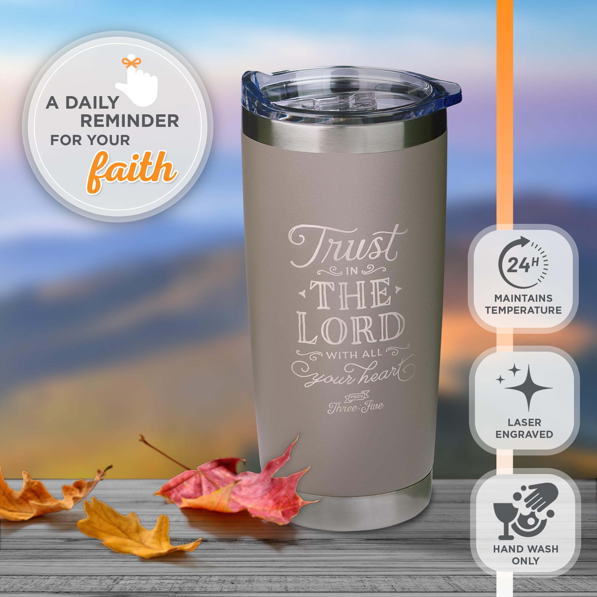 Christian Art Gifts Stainless Steel Double-Wall Vacuum Insulated Travel Mug 18 Oz Gray Tumbler With Retractable Lid For Women An