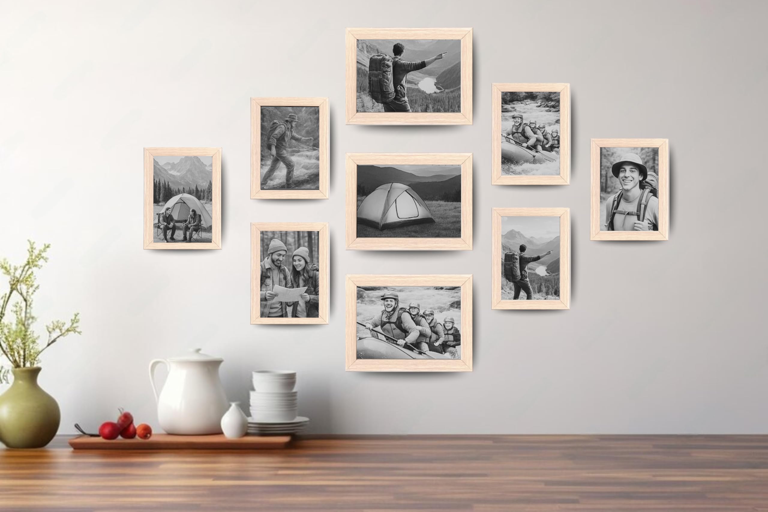 Dev Aastha Photo Frame Set For Wall Decoration - Pack Of 9 Beige Frames, 5X7 Inch(3 Pcs), 4X6 Inch (6 Pcs) - Family Collage, Cer