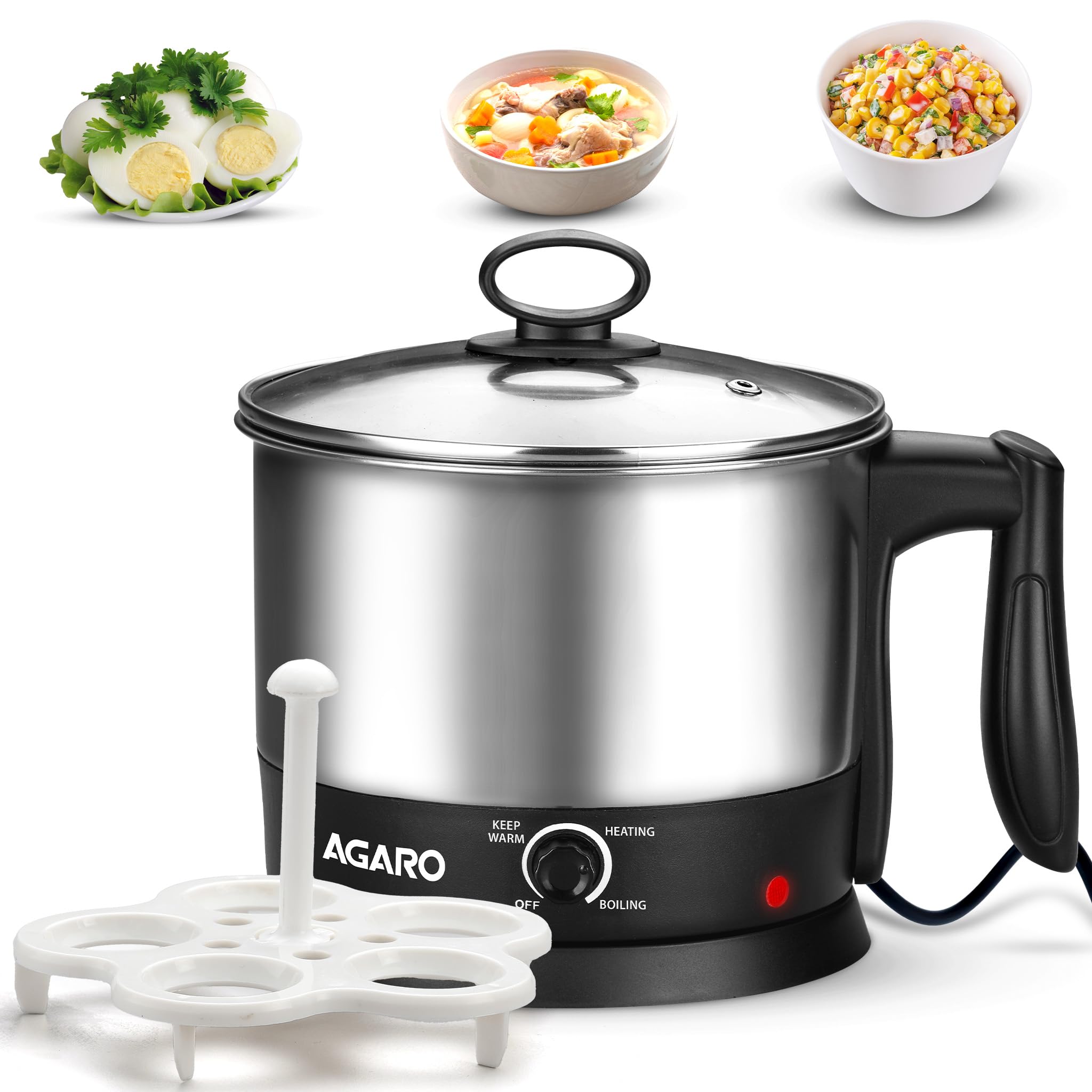 AGARO Esteem Electric Multi Kettle 1.2L, 600W, with Stainless Steel Body, Egg Rack, Grill Rack, 3 Heating Modes & Rapid Boil Tec