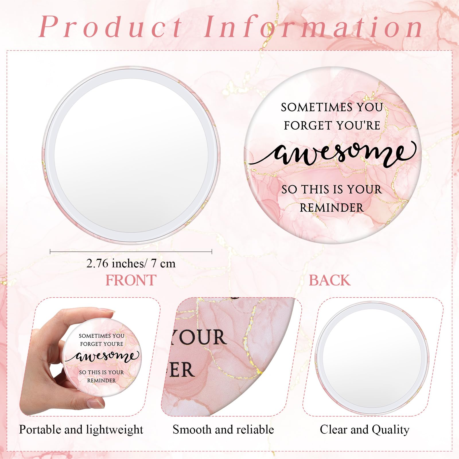 50 Set Inspirational Compact Mirror Bulk Appreciation Gifts For Women Mini Makeup Pocket Purse Mirror With Thank You Cards For C