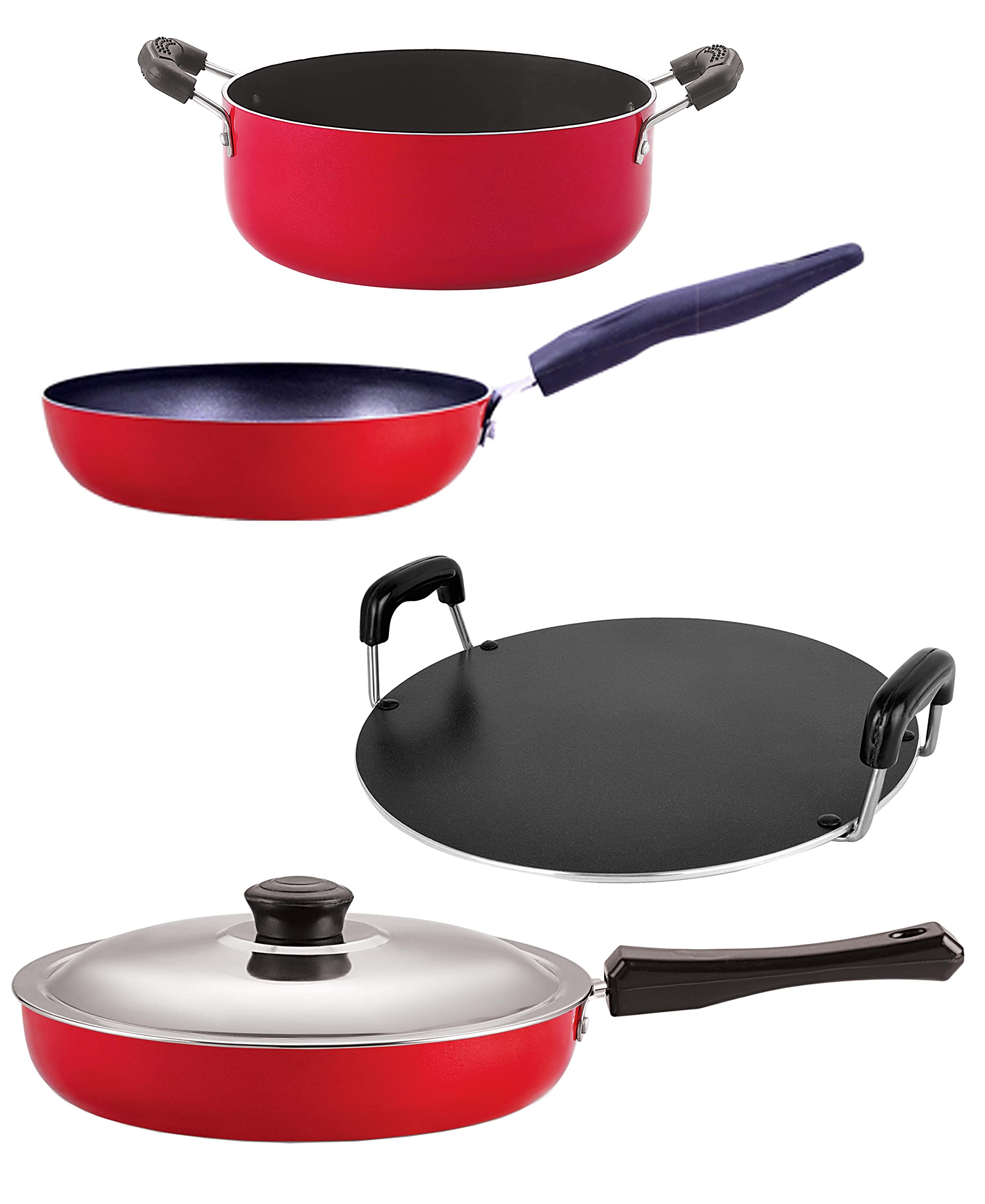 Nirlon Non Stick Pfoa Free Scratch Resistant Coating Cookware Set Of 4 Pieces (Fp10_Cvg_Rt_Cs24)