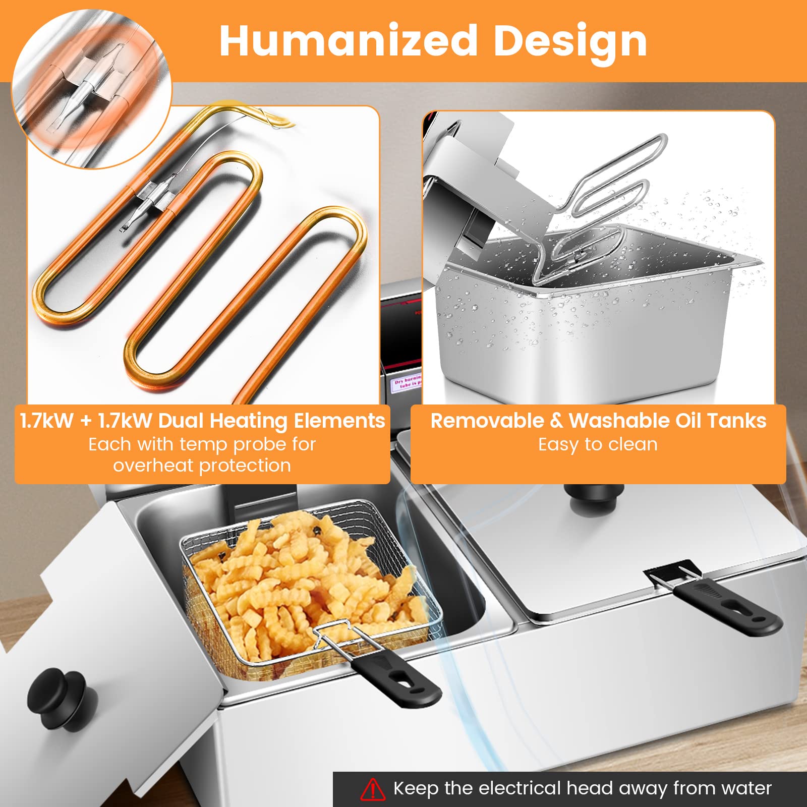 Costway Commercial Deep Fryer, 5000W Electric Countertop Fryer With Dual Large Tanks, 2 Baskets & 2 Lids, Stainless Steel Hot Oi