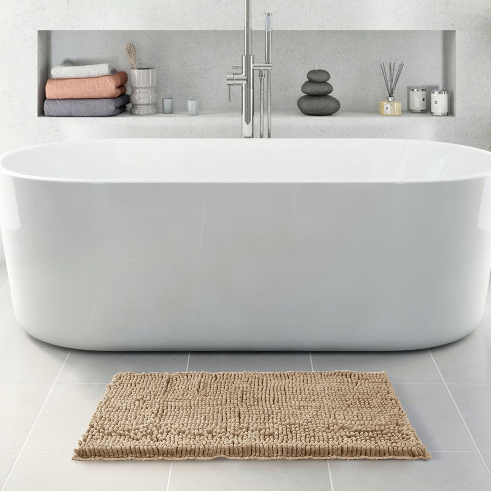 Freshmint Chenille Bathroom Rugs Non-Slip Bath Mat 32   X20   , Washable Soft Shower Mat, For Bathroom Floor & Tub Fluffy Shaggy