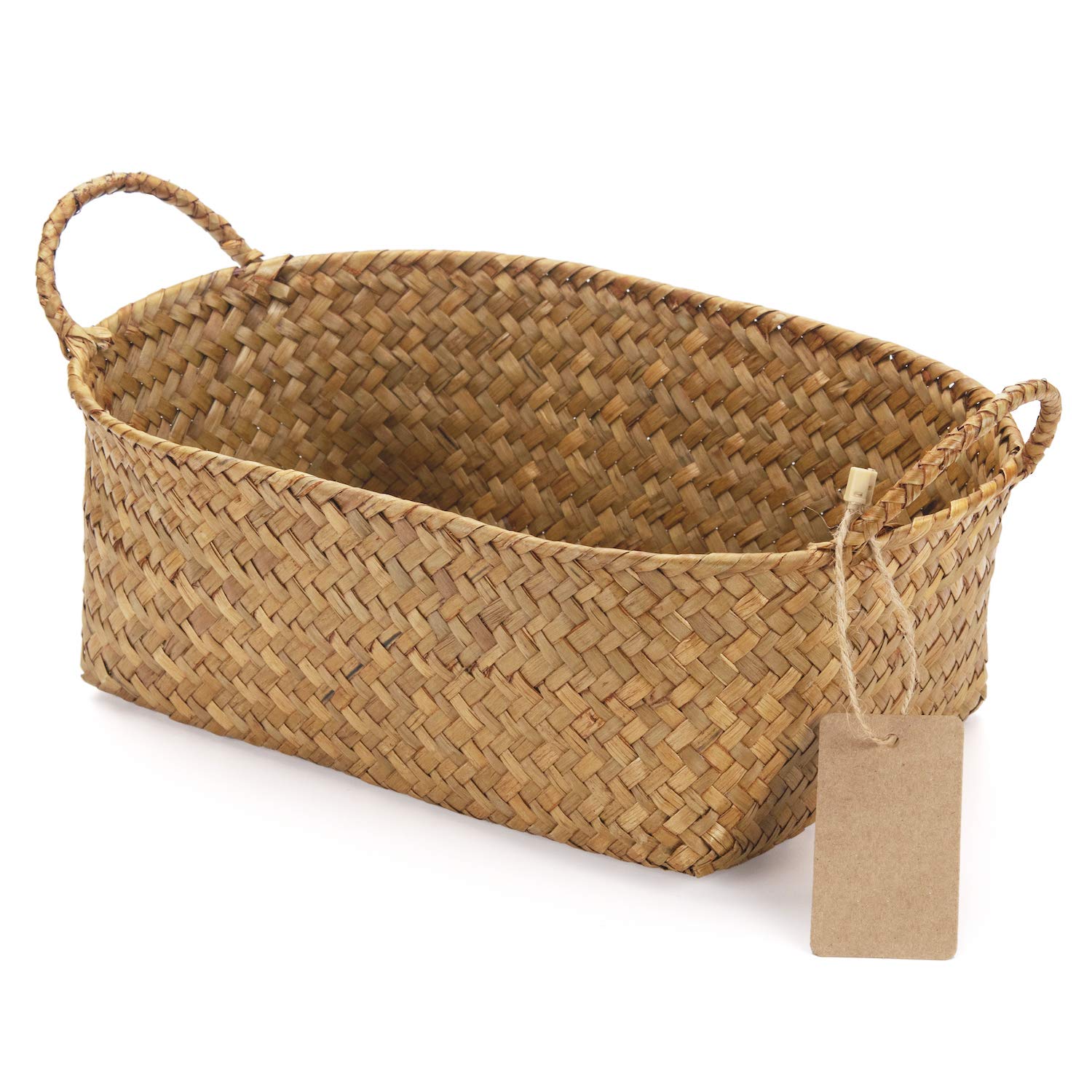 Whitewash Seagrass Woven Baskets for Storage Natural Shelf Basket with Handle for Organizer Stackable Oval Set of 3 (Large+Medium+Small)