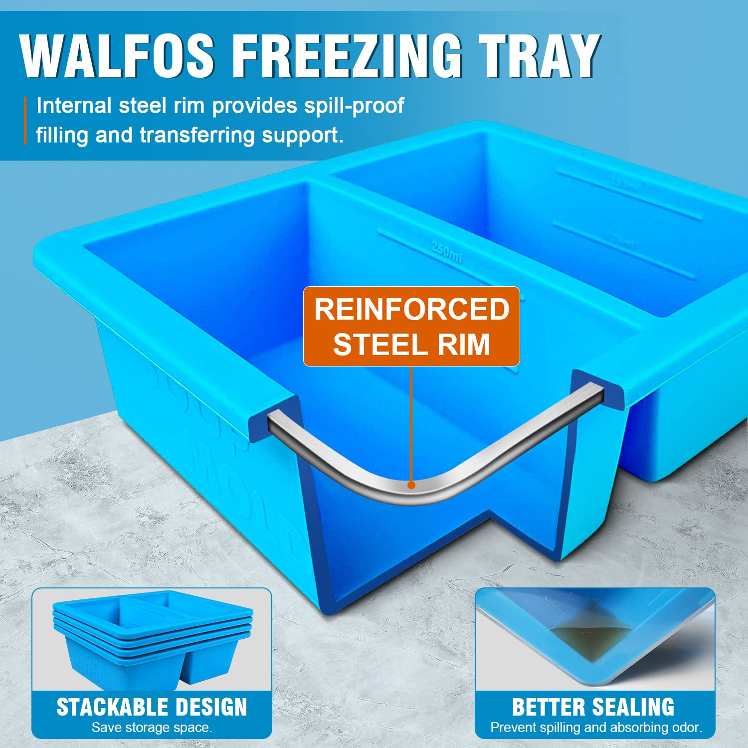 Extra-Large Silicone Freezing Tray With Lid, Walfos 1-Cup Freezer Tray For Soup, Silicone Soup Freezer Container For Storing And
