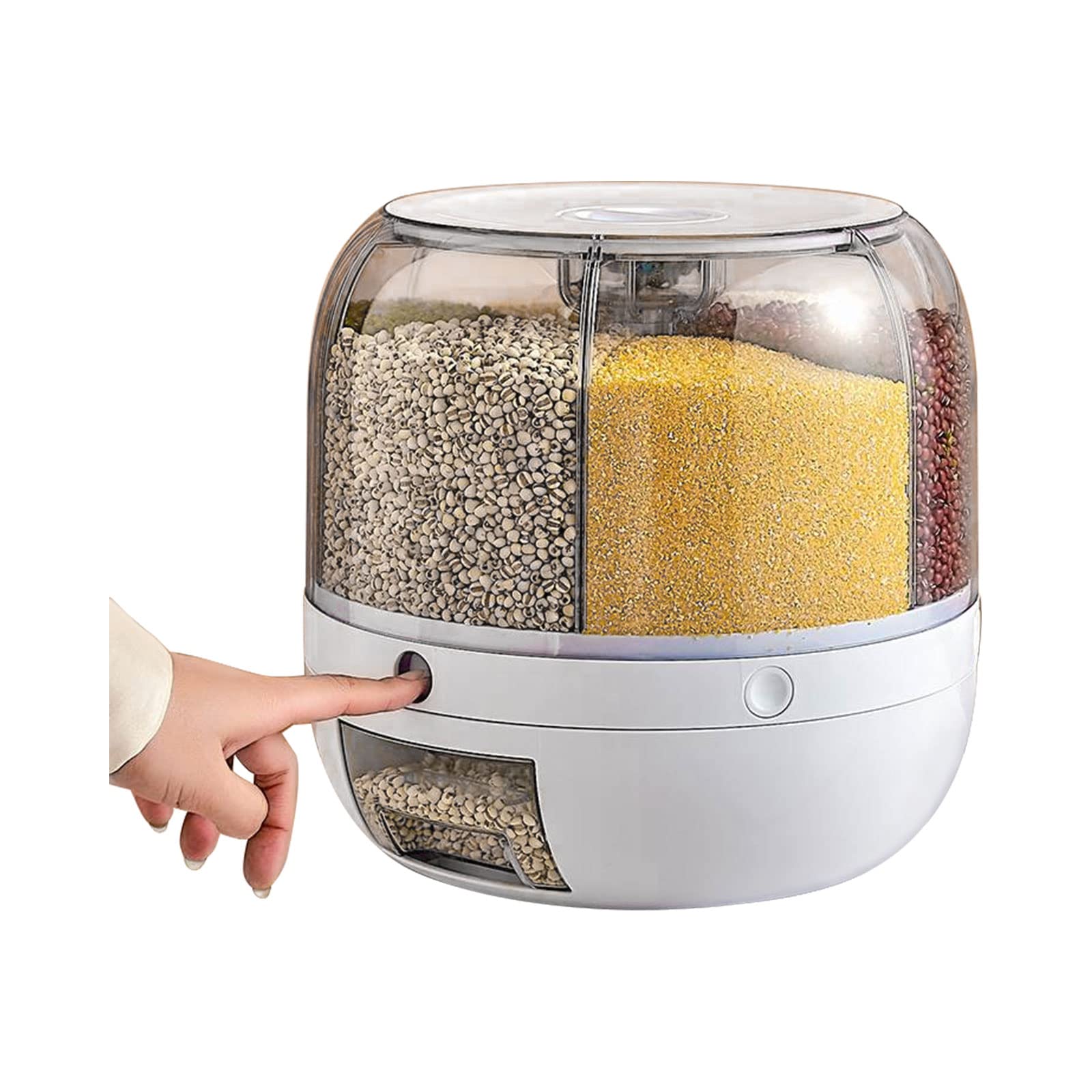 Sabuidds Rotating Grain Dry Food Dispenser Countertop - 6 Grids Cereal Tank Dispenser For Lentils, Rice, Beans - Kitchen Pantry