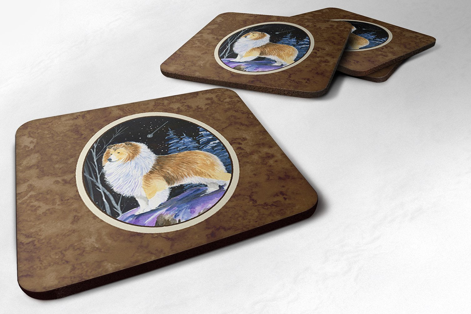 Carolines Treasures Starry Night Sheltie Foam Coasters Set of 4 (Set of 4), 3.5 H x 3.5 W, Multicolor