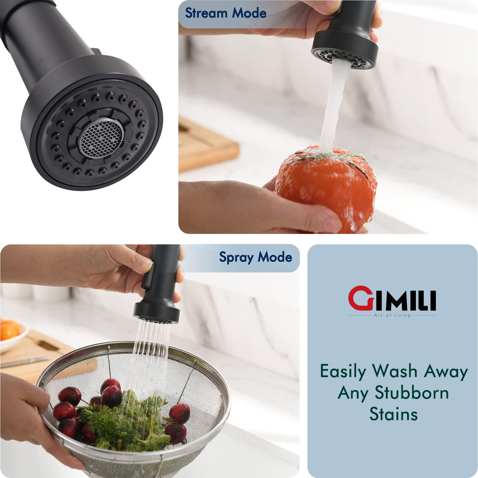GIMILI Modern Kitchen Faucet with Pull Down Sprayer Commercial Single Handle Lever Spring Kitchen Sink Faucet Matte Black