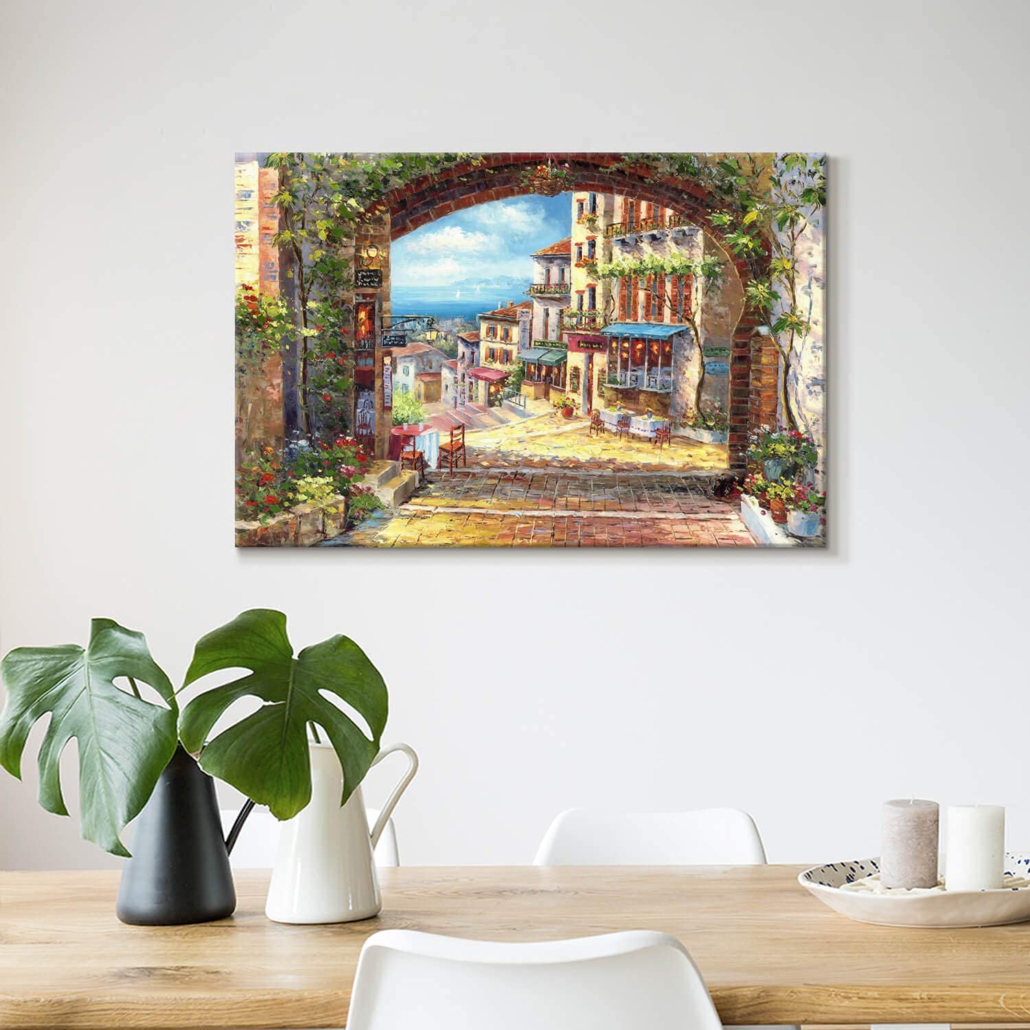 SD SOFT DANCE Italian Town Canvas Wall Art - Coastal Village Painting Artwork Reproduction Print Decor for Living Room (24'' x 36'' x 1 Panel)