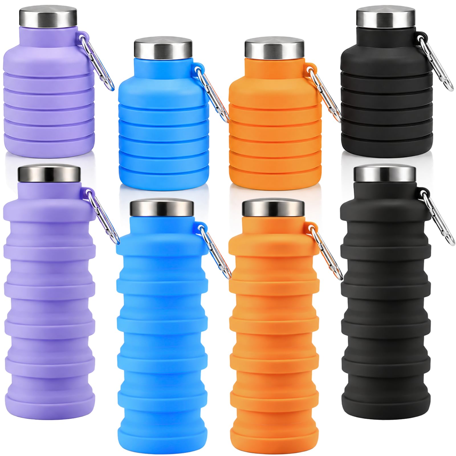 4 Pack Collapsible Water Bottles, 16oz Portable Reusable Silicone Water Bottle, Foldable Water Bottles for Travel Gym Camping Hi