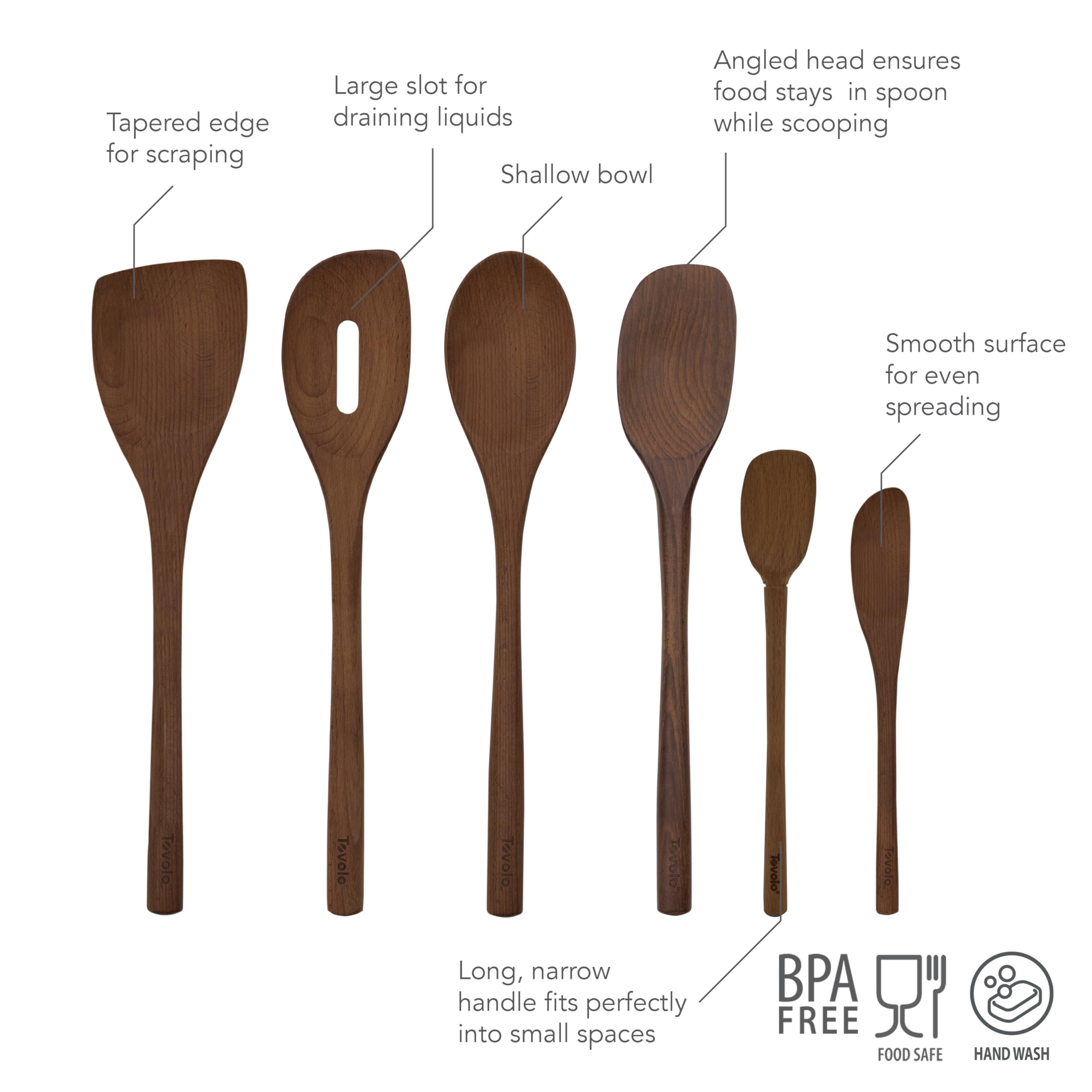 Tovolo Red Beechwood Utensil Set Of 6 For Meal Prep, Cooking, Baking, And More