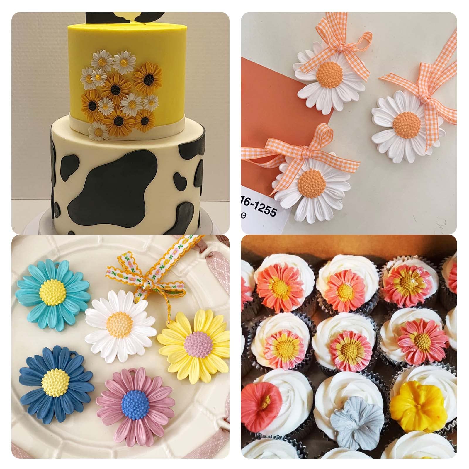 Daisy Silicone Chocolate Molds, 4 Packs Flower Keychain Molds For Cake Decoration Cupcake Toppers Candy Sugar Craft Gum Paste Cl