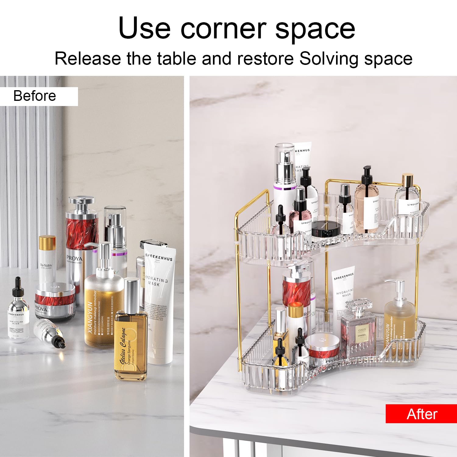 Gti 2 Tier Bathroom Counter Organizer, Multi-Function Corner Bathroom Organizer Countertop,Makeup Organizer Perfume For Dresser