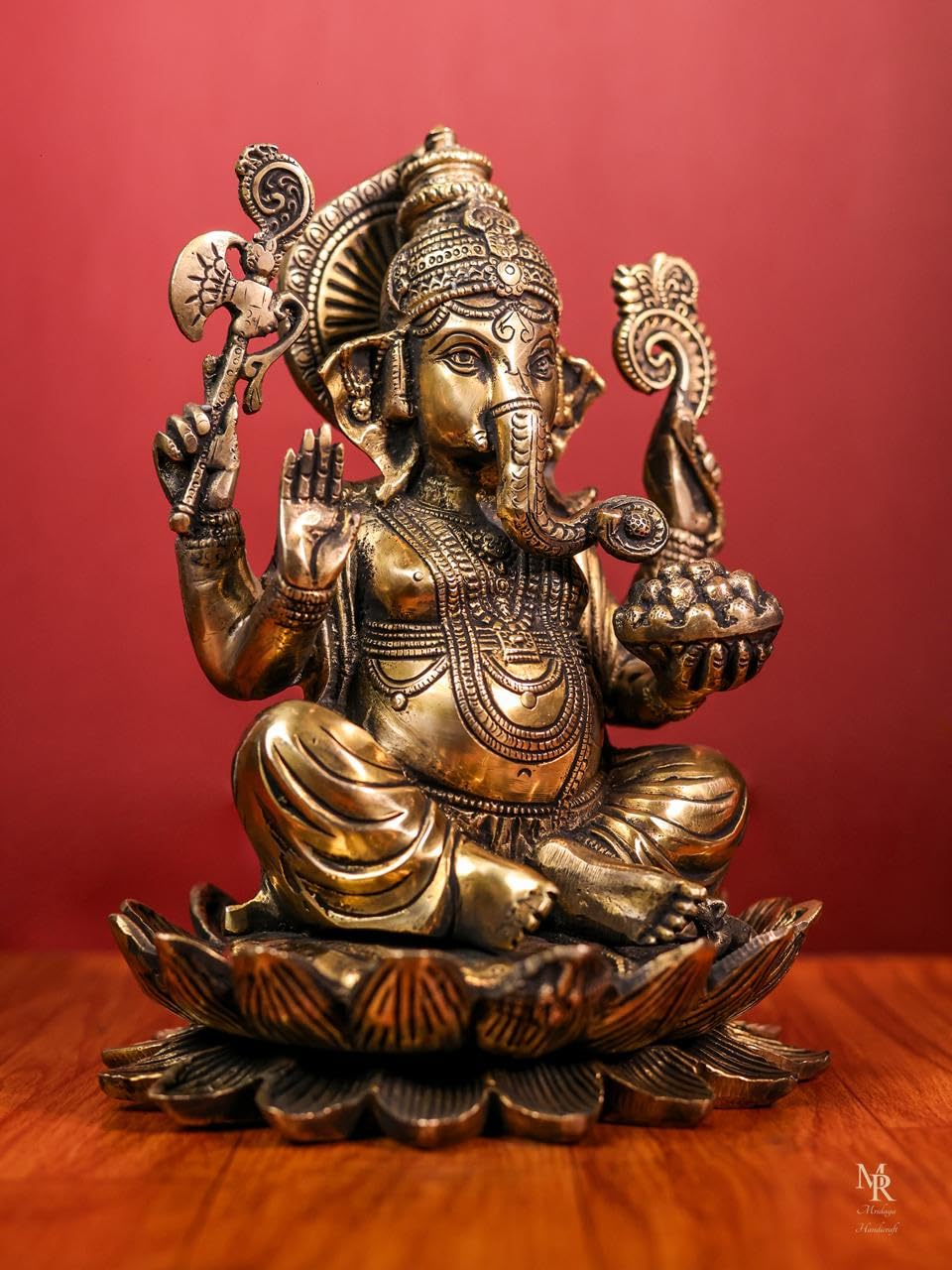 Brass Ganesha Statue With Mosaic, 24 Cm Brass Ganesh Statue, Ganpati Idol, Good Luck Gift For New Beginnings, House Warming Gift