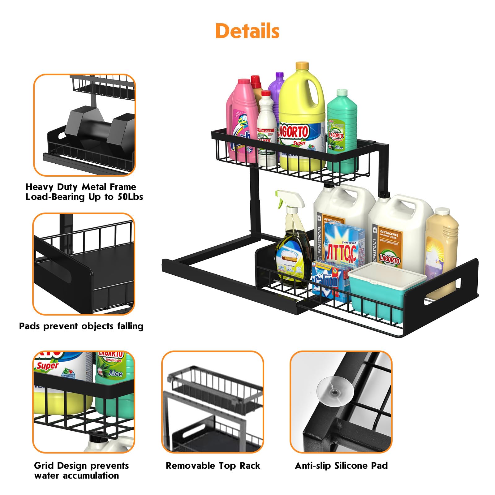 Webetop Under Kitchen Sink Organizers And Storage, 2 Tier Pull Out Cabinet Organizer, Multi-Purpose Sliding Shelf Under Bathroom