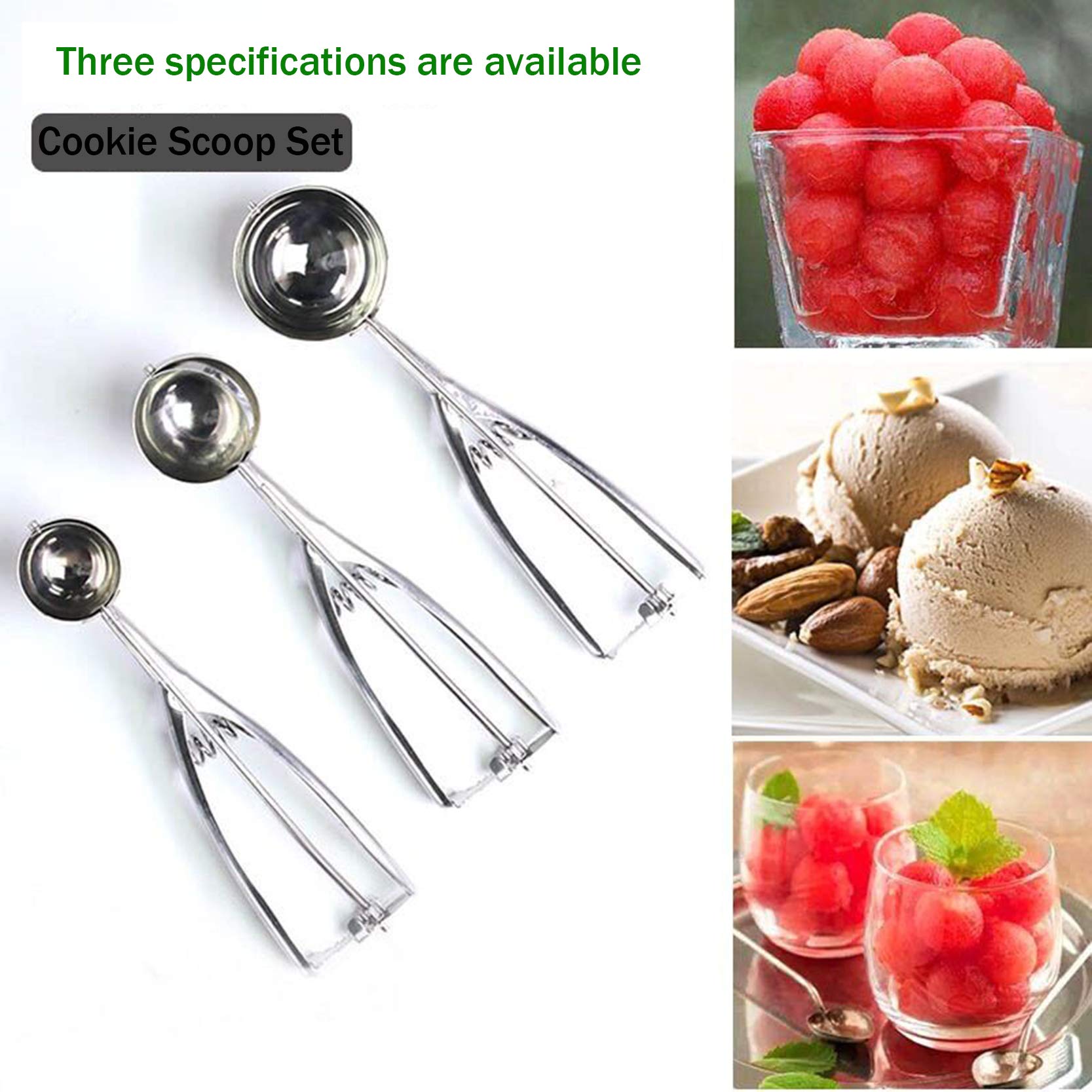 Cookie Scoop Set 3 Pcs, With Trigger Large-Medium-Small Size For Kitchen Family Ice Cream Cookie Cupcake Muffin Meatbal Multipur